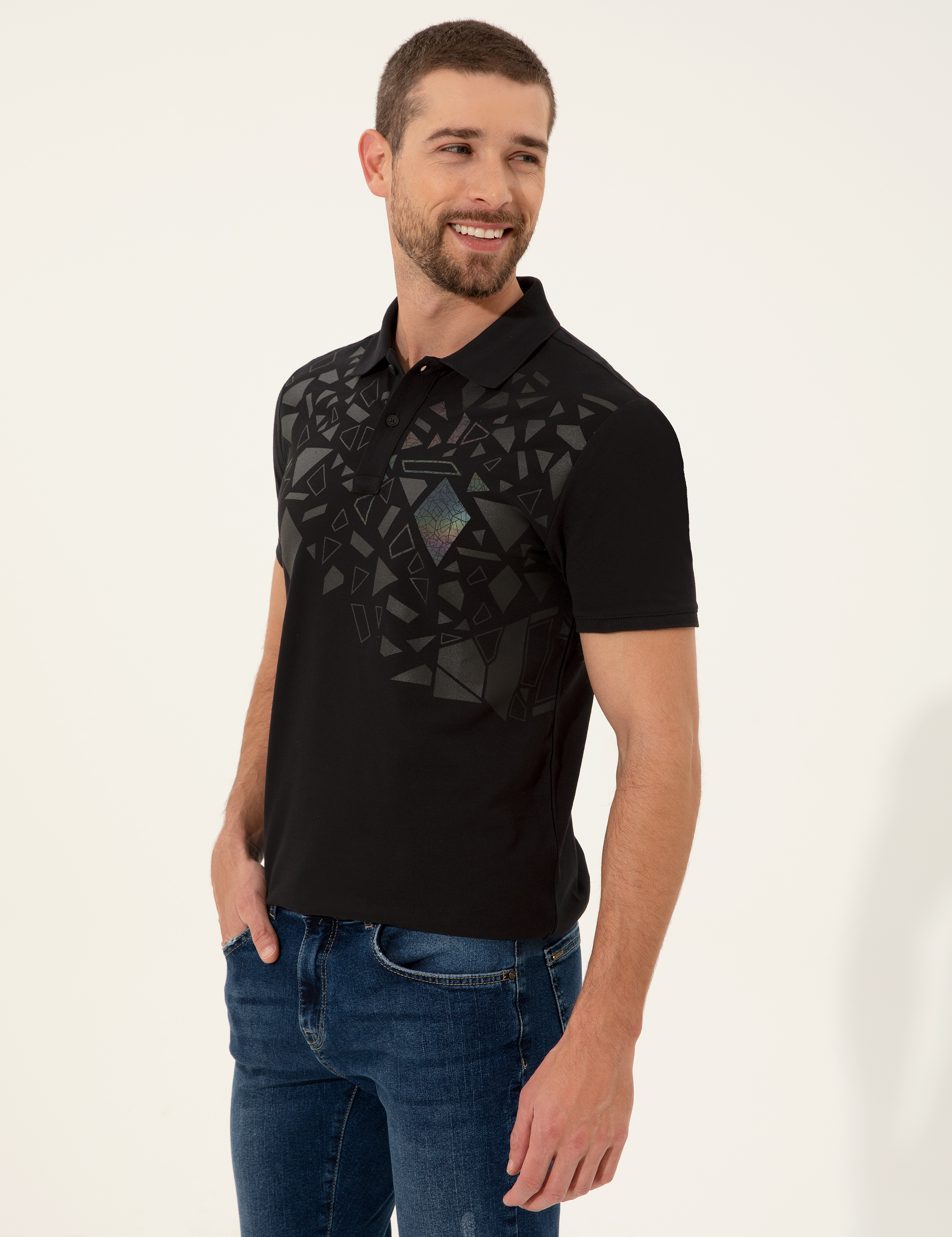 Siyah Slim Fit Polo Yaka Tişört - Image 4