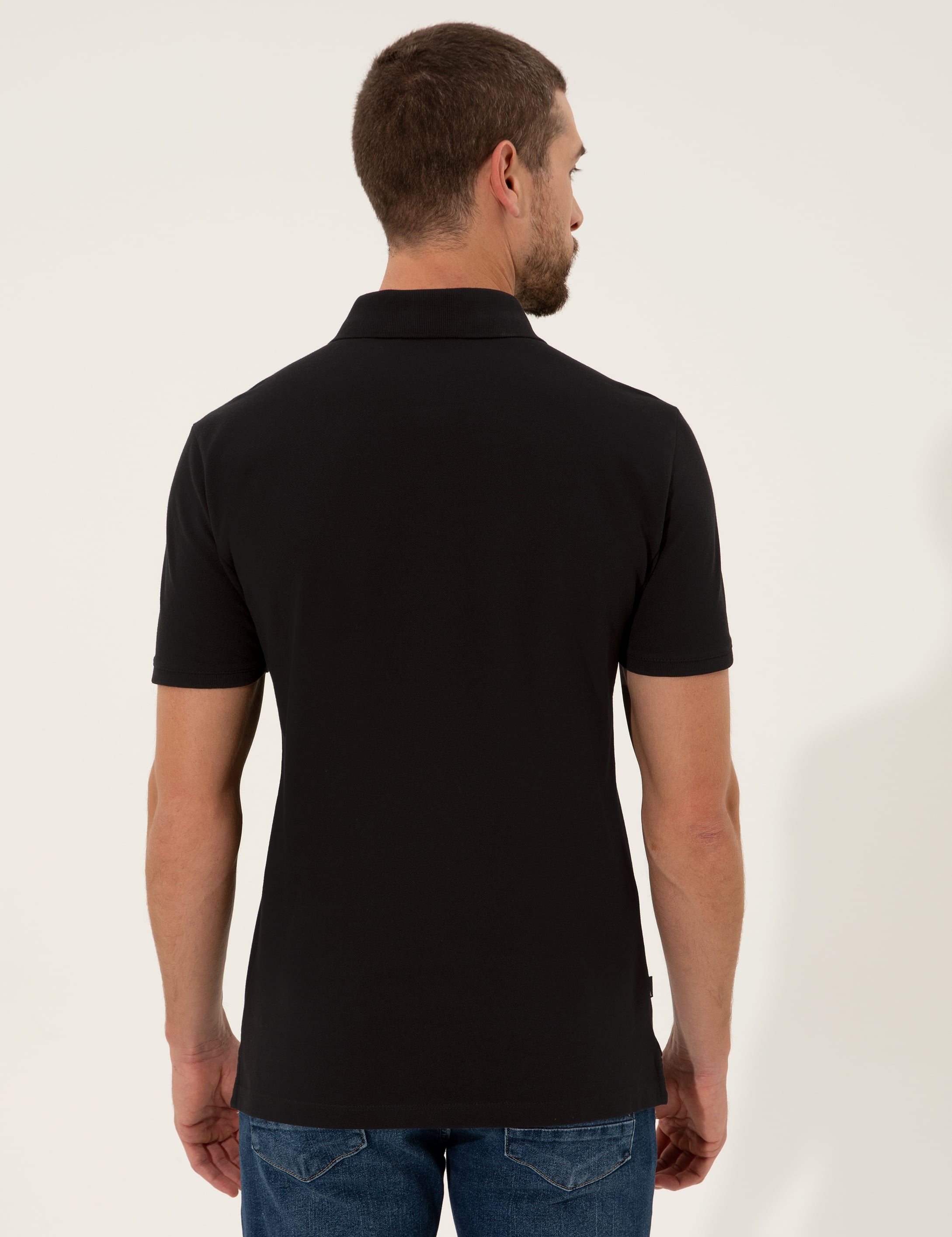 Siyah Slim Fit Polo Yaka Tişört - Image 5