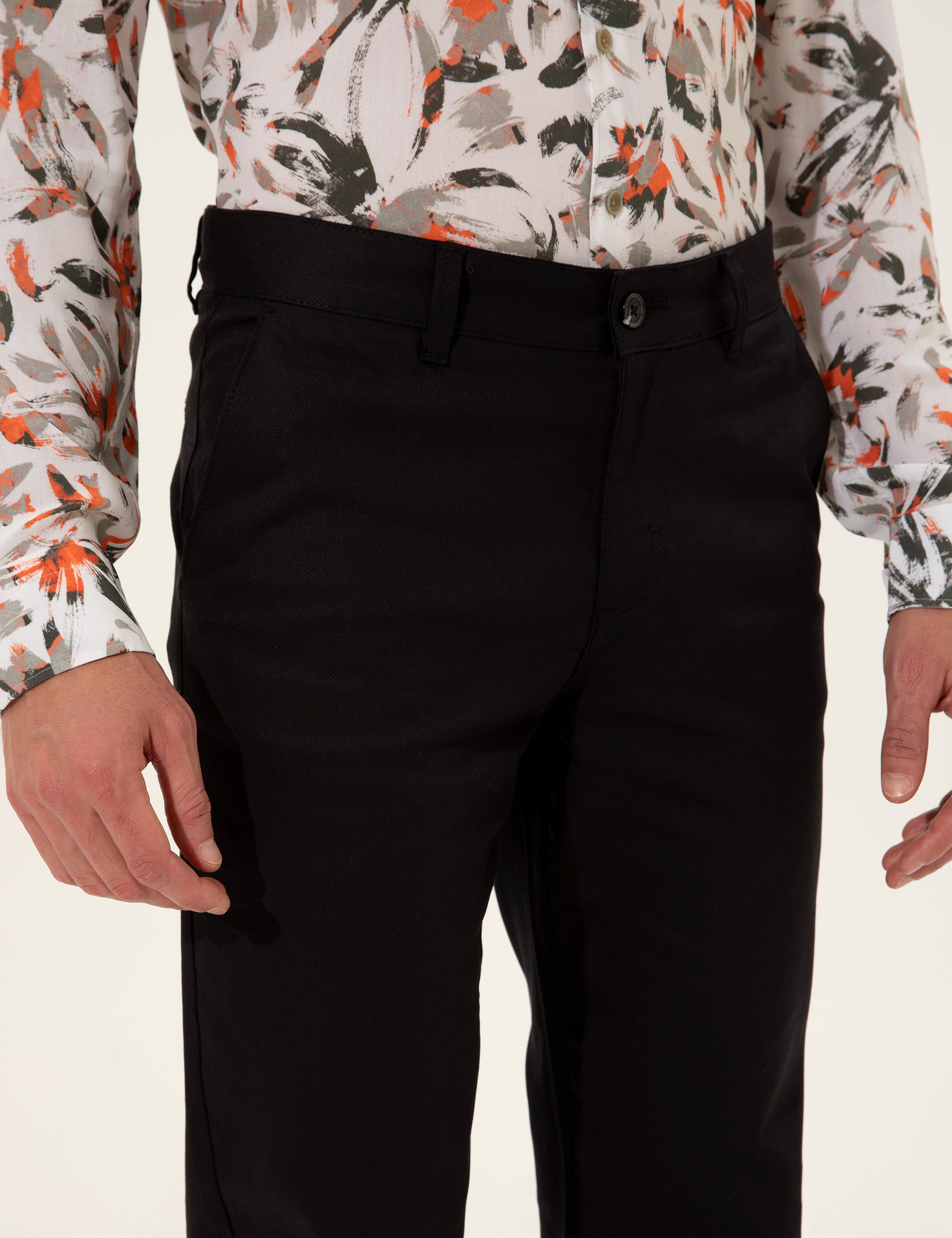 Siyah Regular Fit Kanvas Pantolon