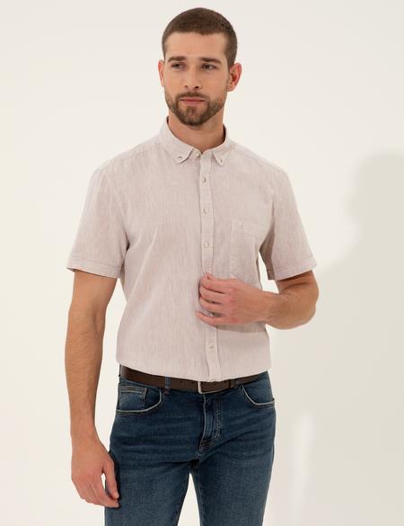 Bej Regular Fit Kısa Kollu Gömlek - 50249726011