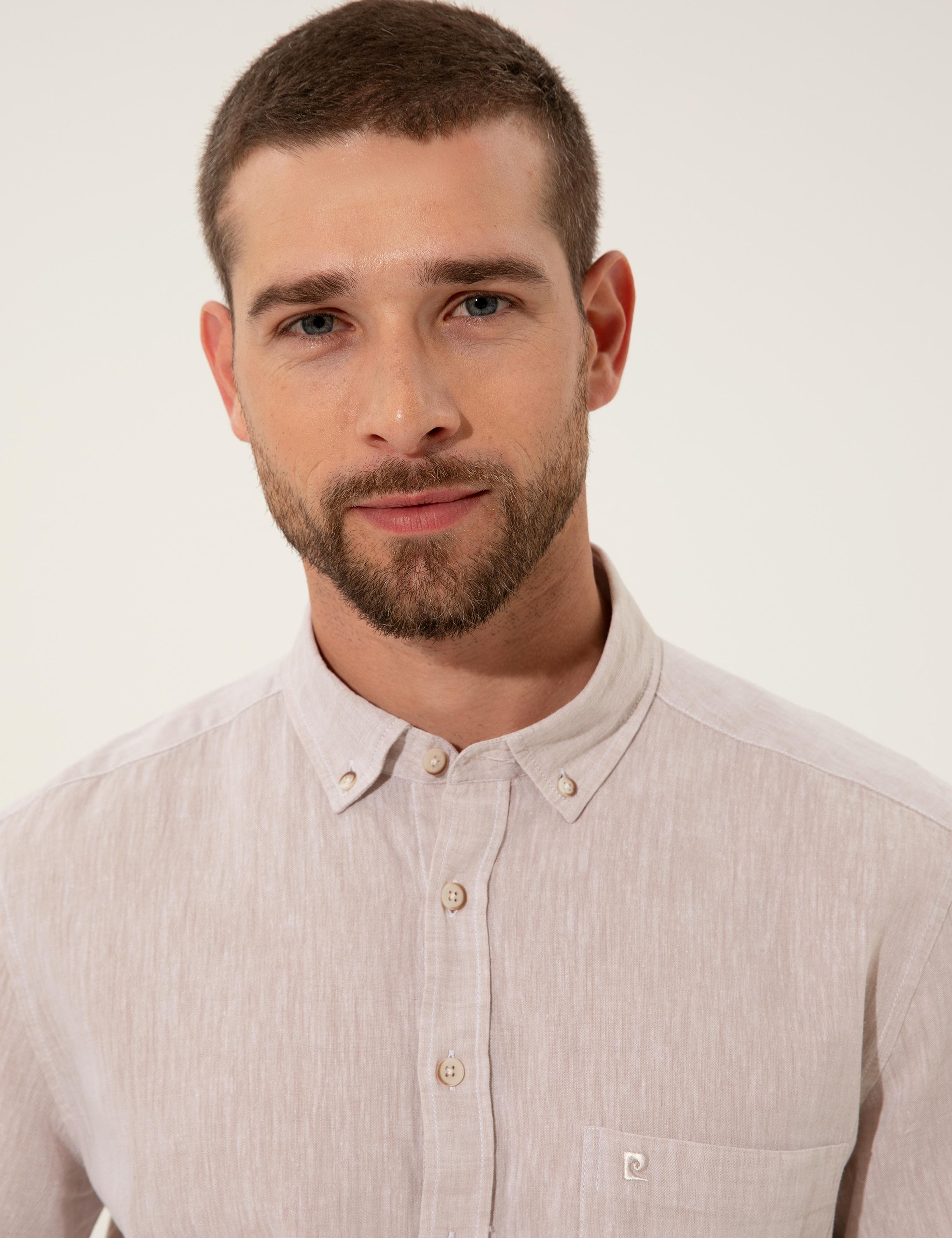 Bej Regular Fit Kısa Kollu Gömlek