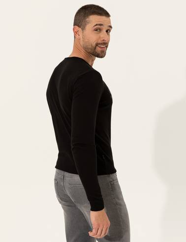 Siyah Slim Fit Bisiklet Yaka Triko Kazak