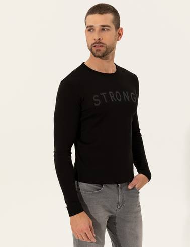 Siyah Slim Fit Bisiklet Yaka Triko Kazak