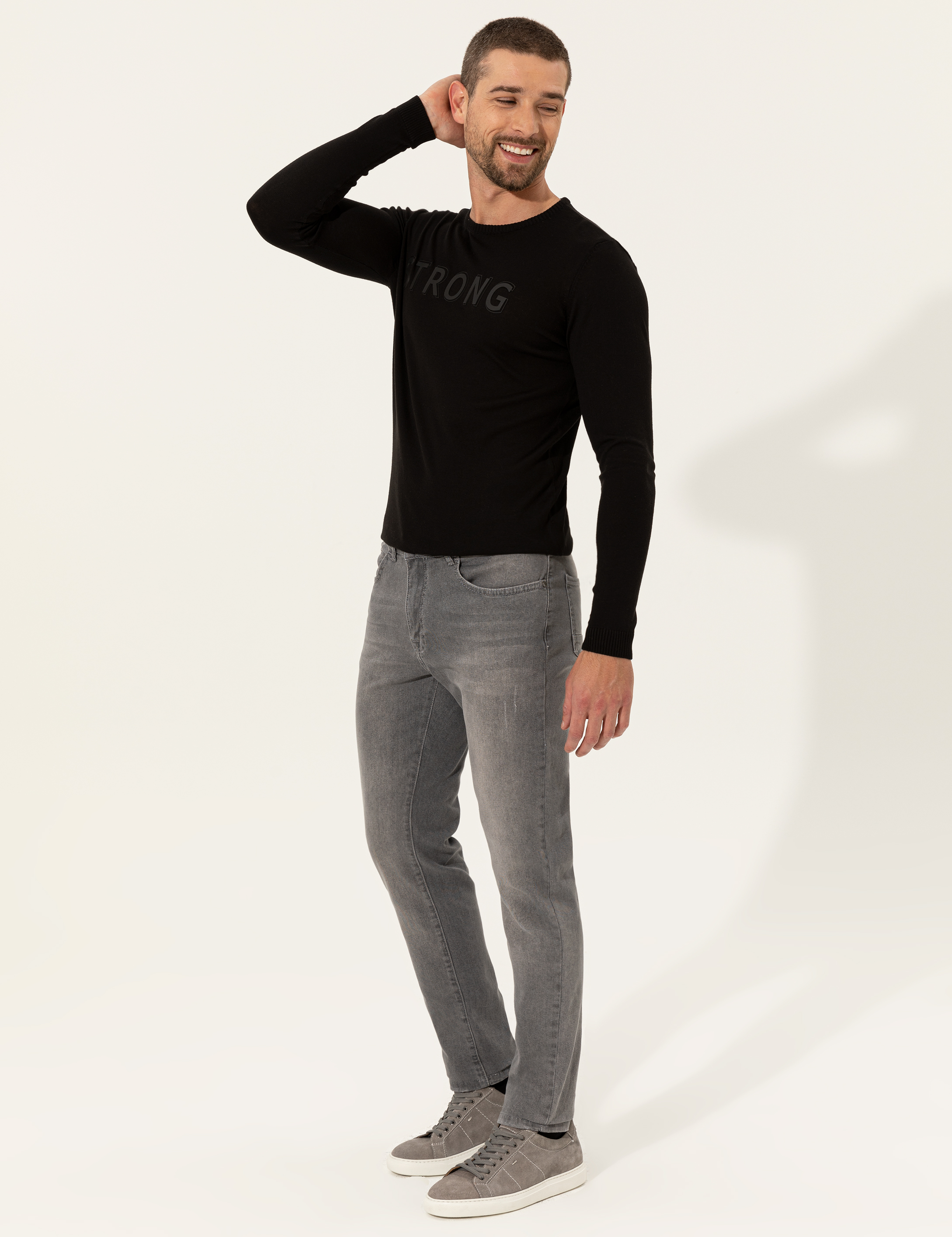 Pierre Cardin Siyah Slim Fit Bisiklet Yaka Triko Kazak görsel 4