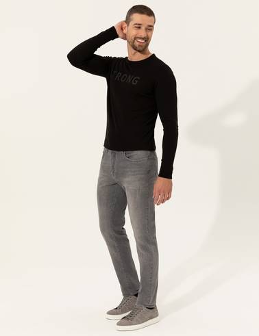 Siyah Slim Fit Bisiklet Yaka Triko Kazak