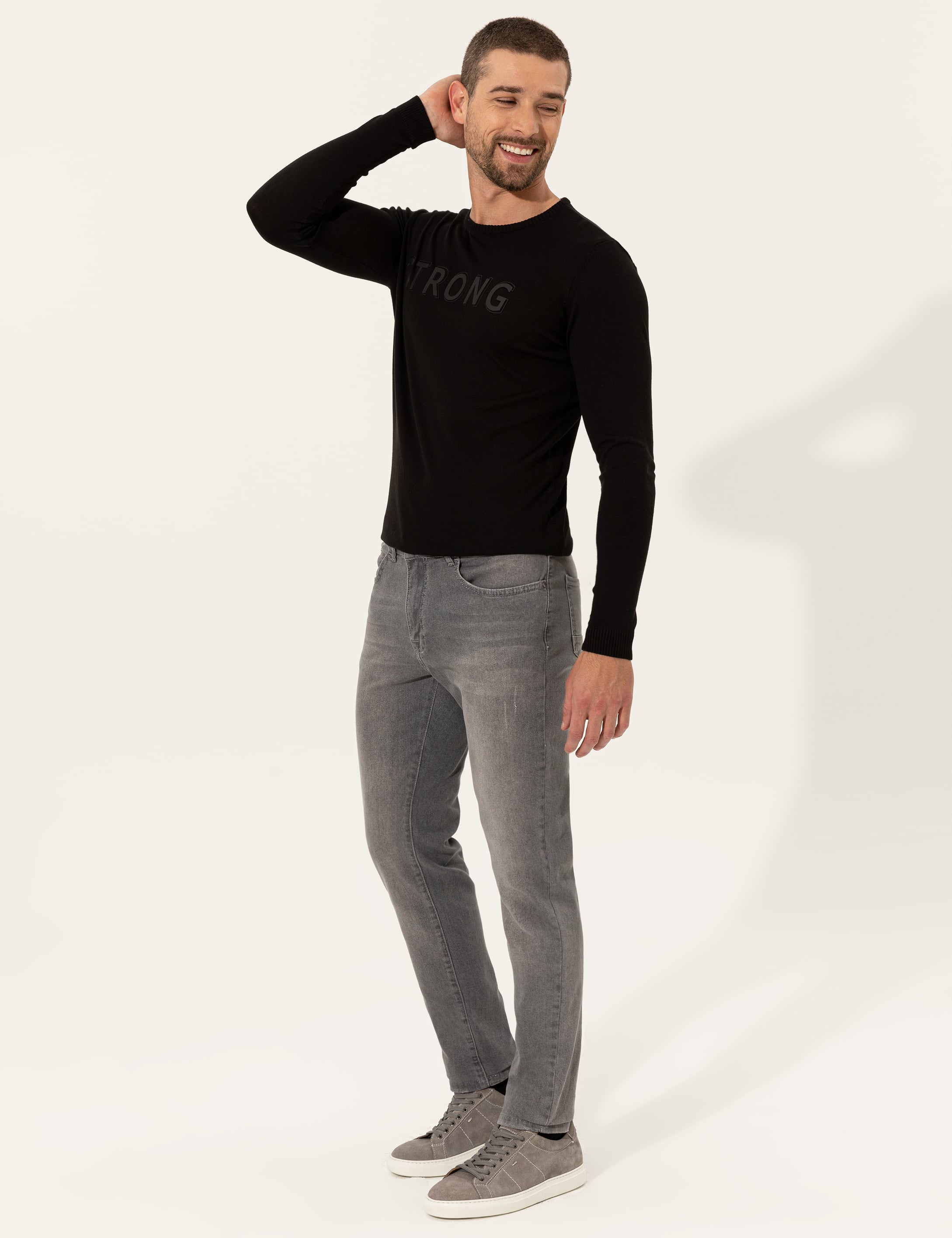 Siyah Slim Fit Bisiklet Yaka Triko Kazak - Image 4