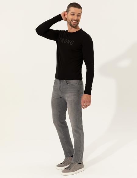 Siyah Slim Fit Bisiklet Yaka Triko Kazak - 50241443009