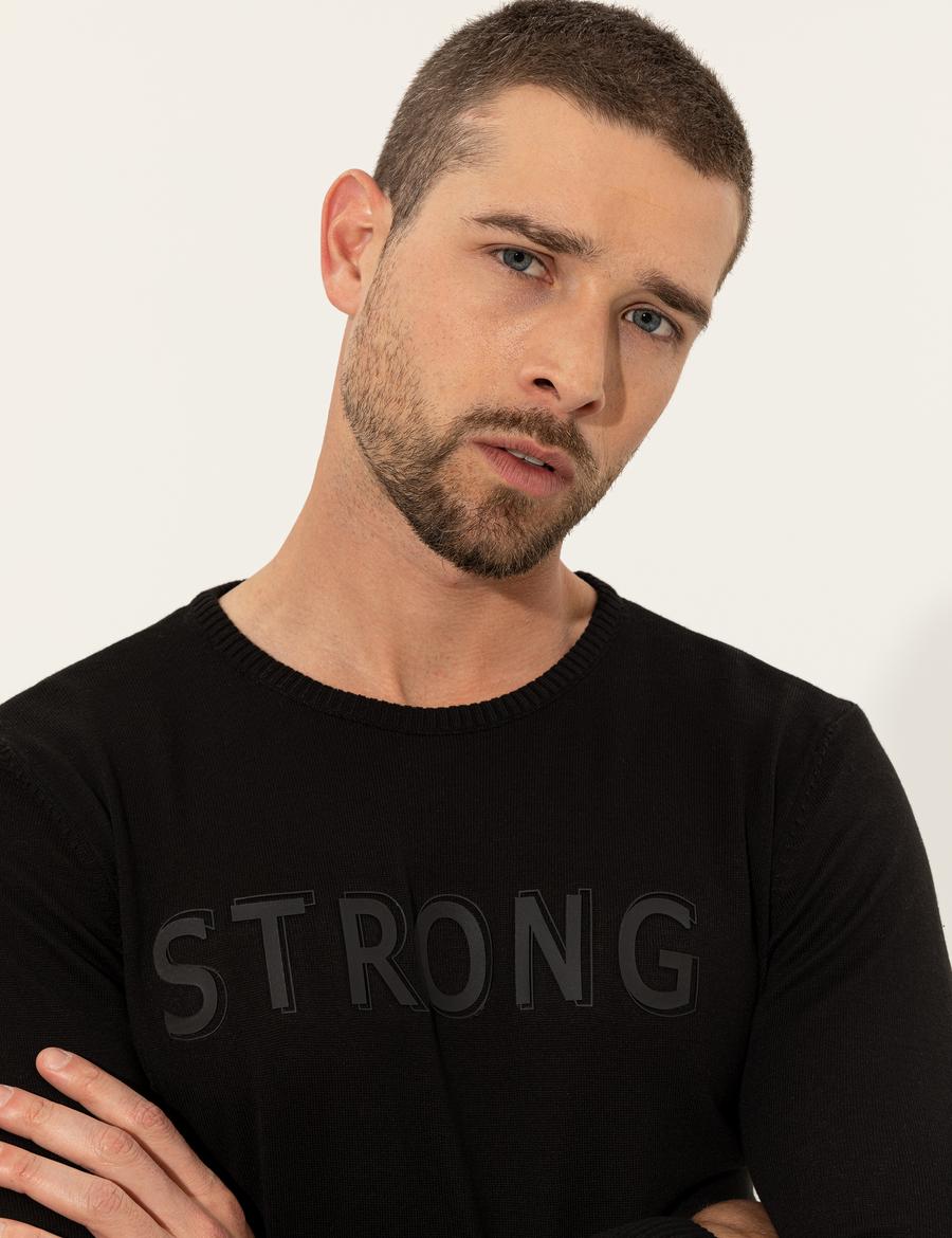 Siyah Slim Fit Bisiklet Yaka Triko Kazak