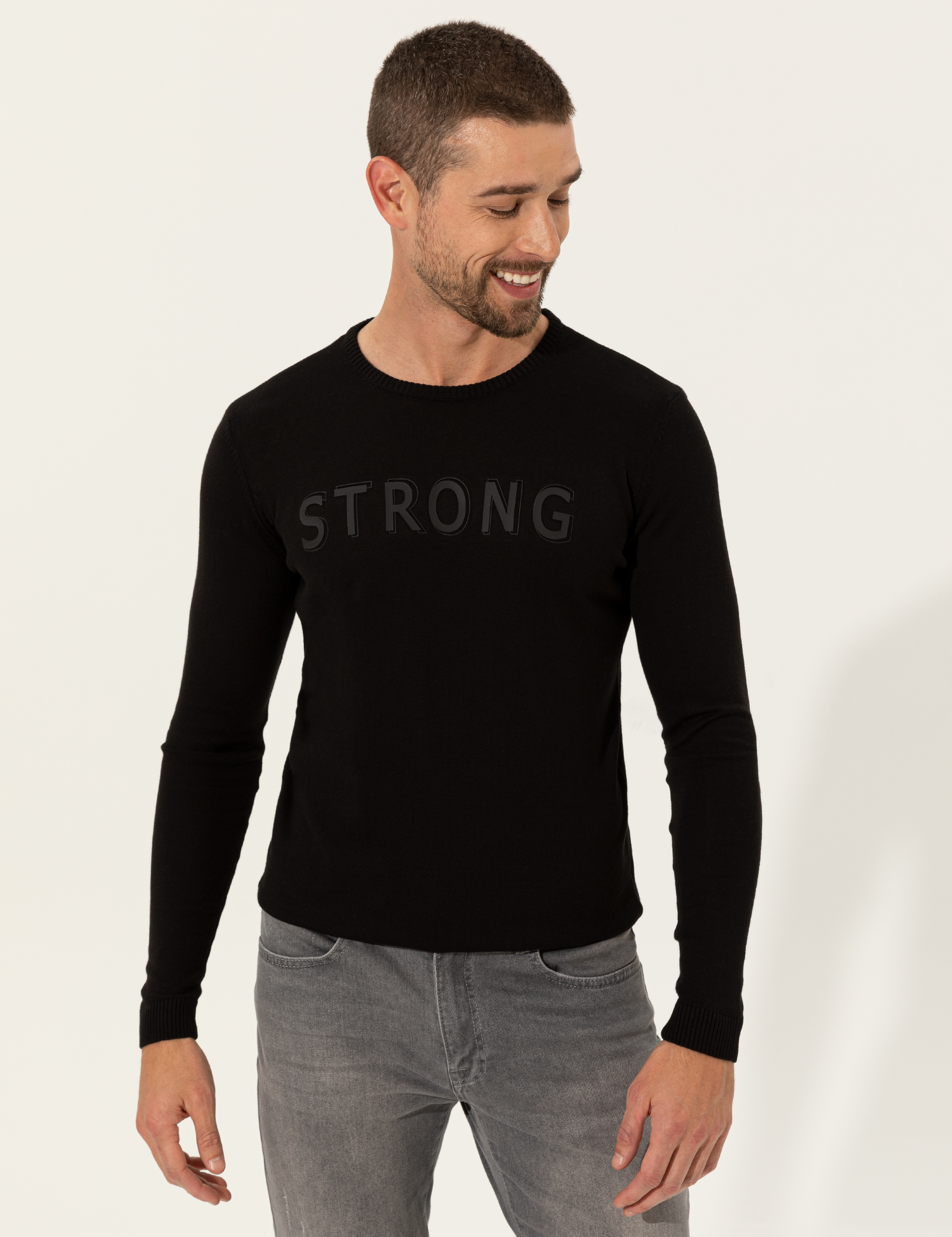Pierre Cardin Siyah Slim Fit Bisiklet Yaka Triko Kazak görsel 2