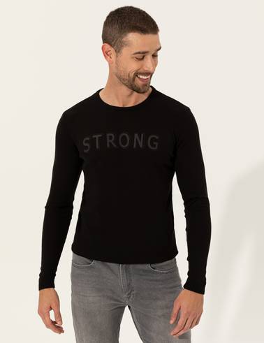 Siyah Slim Fit Bisiklet Yaka Triko Kazak