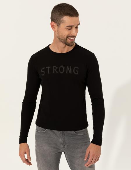 Siyah Slim Fit Bisiklet Yaka Triko Kazak - 50241443009