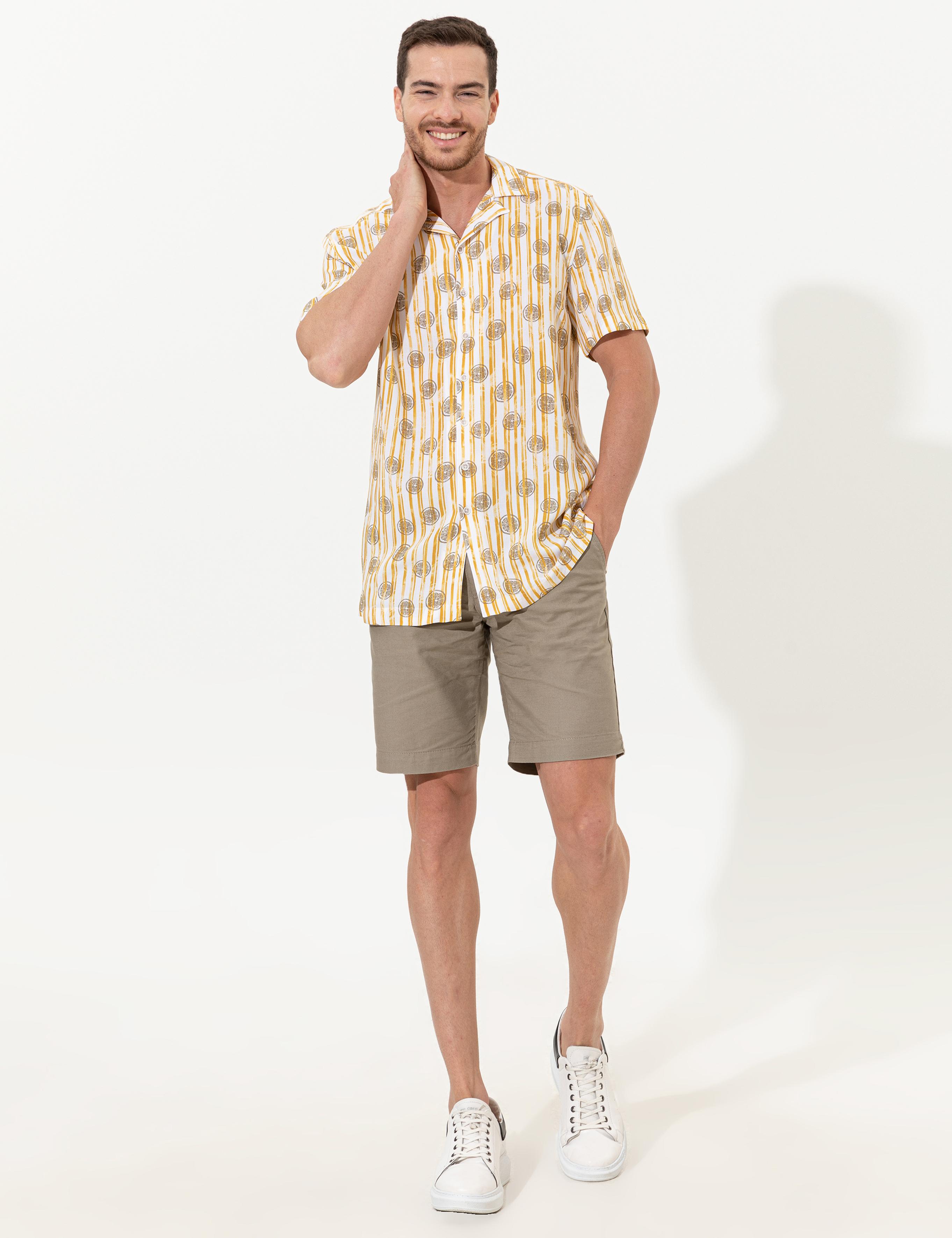 Sarı Regular Fit Kısa Kollu Gömlek