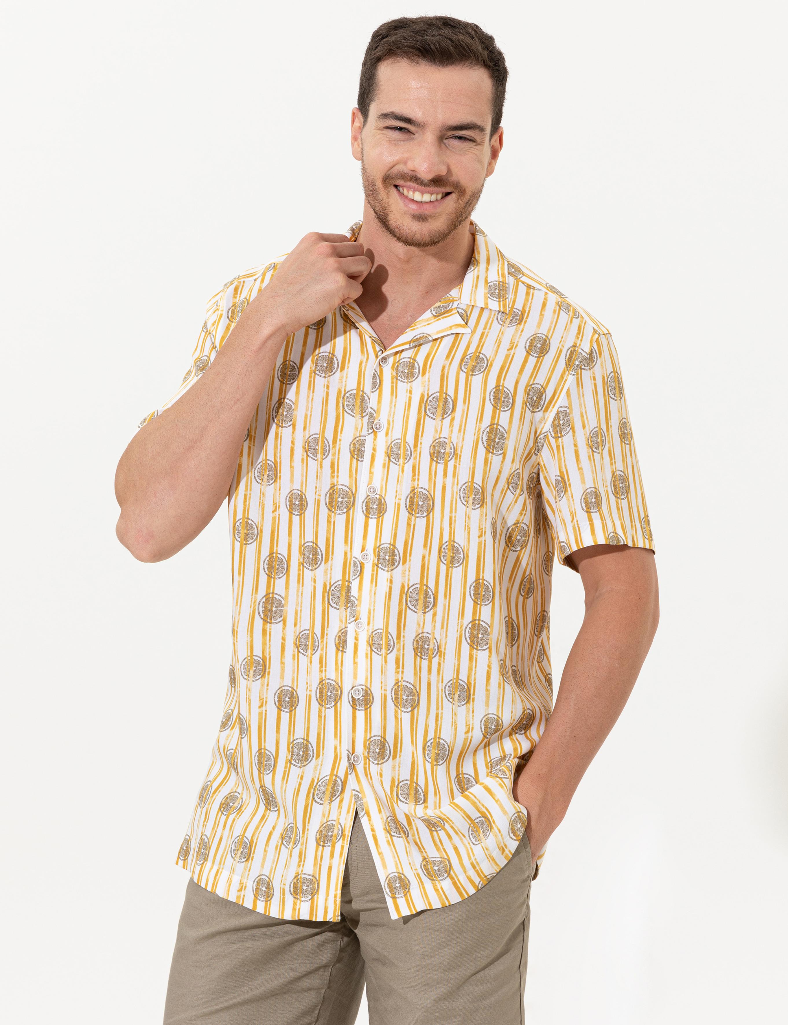 Sarı Regular Fit Kısa Kollu Gömlek