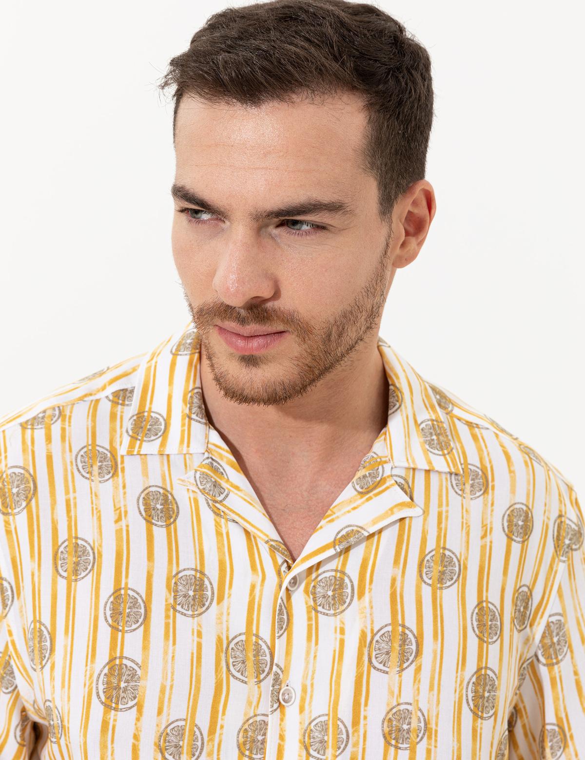 Sarı Regular Fit Kısa Kollu Gömlek - 50249747009