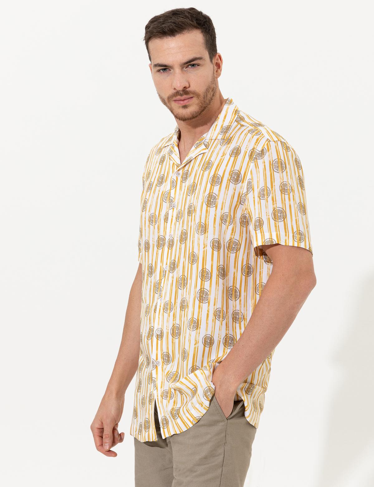 Sarı Regular Fit Kısa Kollu Gömlek - 50249747009