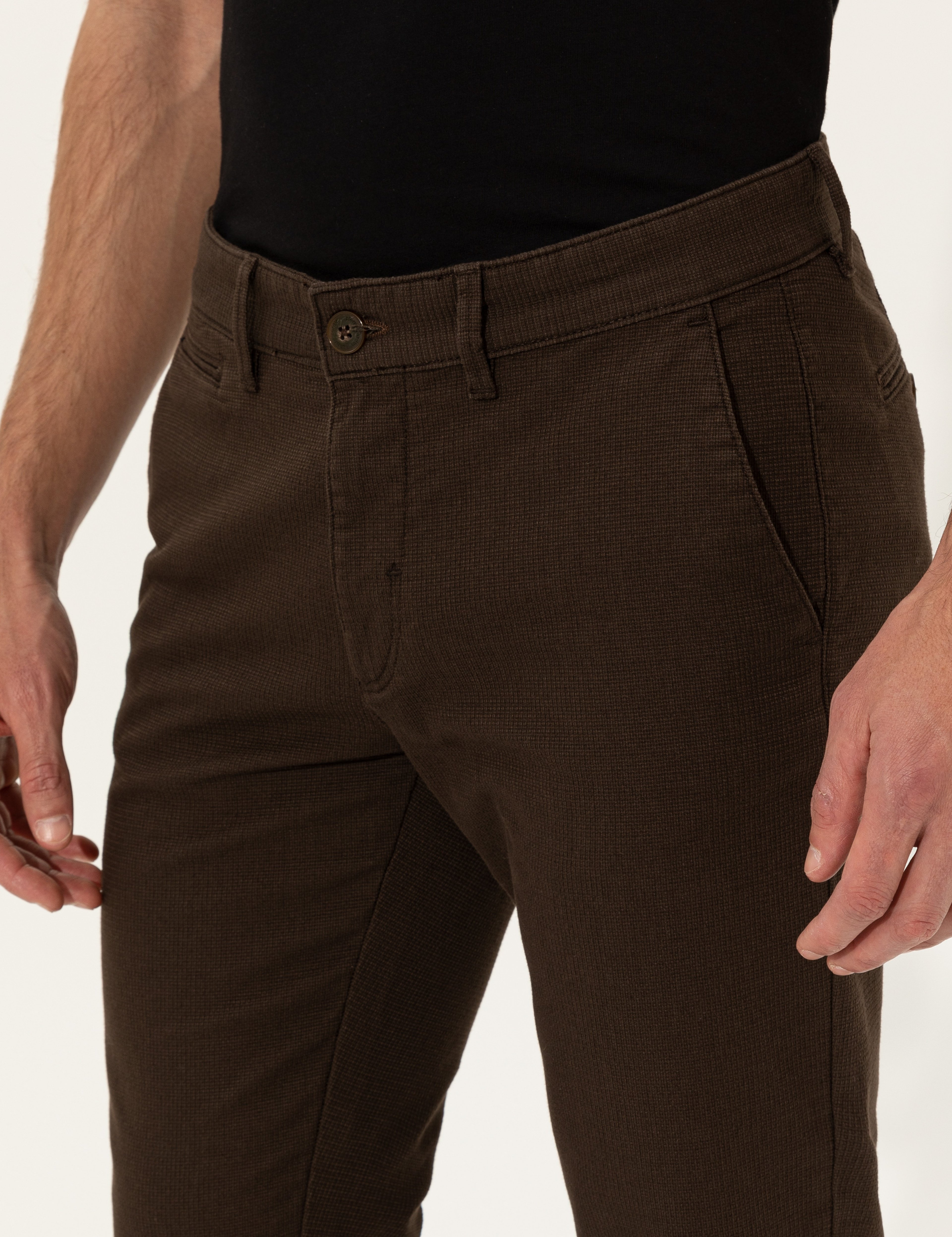 Kahverengi Slim Fit Kanvas Pantolon - Image 6