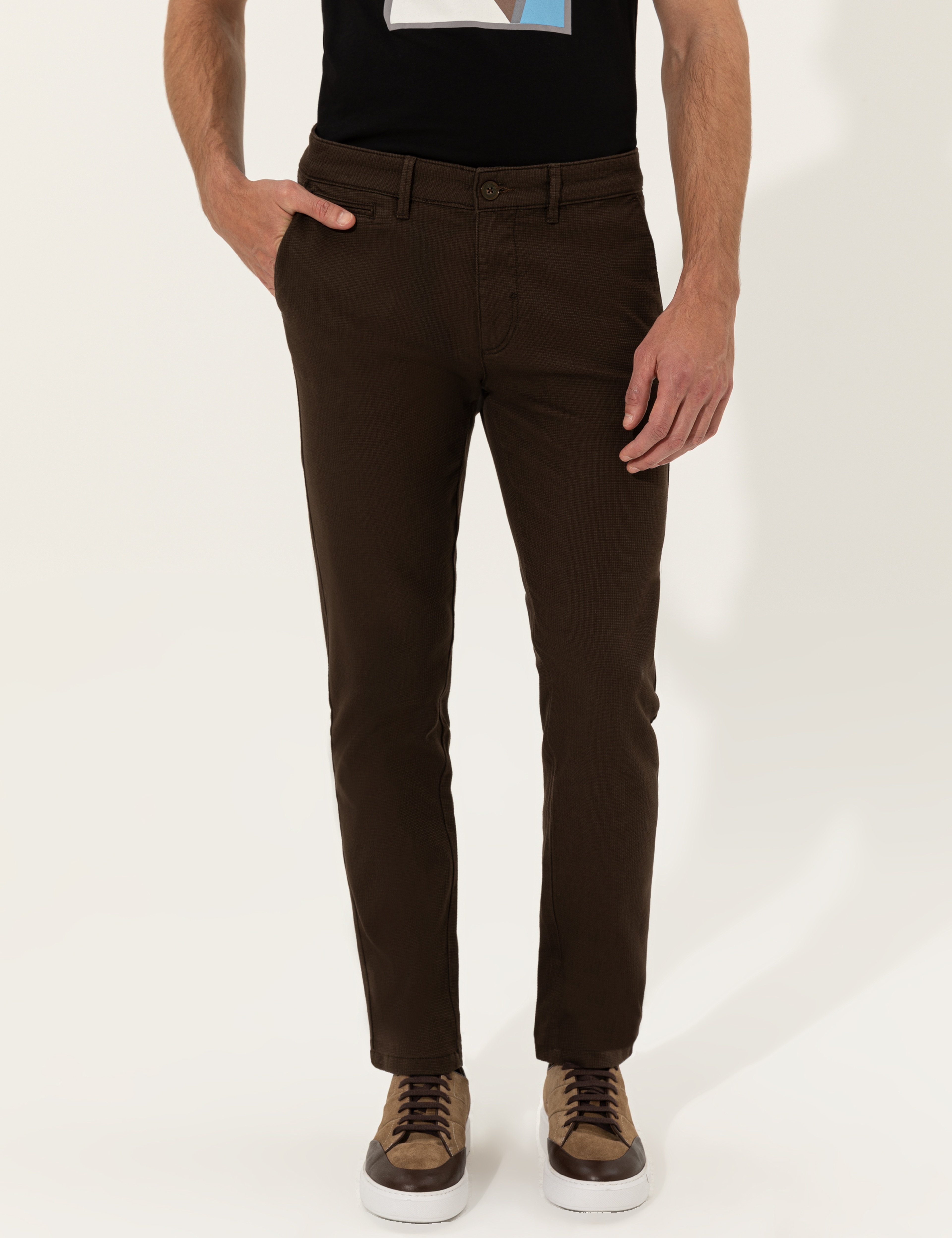 Kahverengi Slim Fit Kanvas Pantolon - Image 2