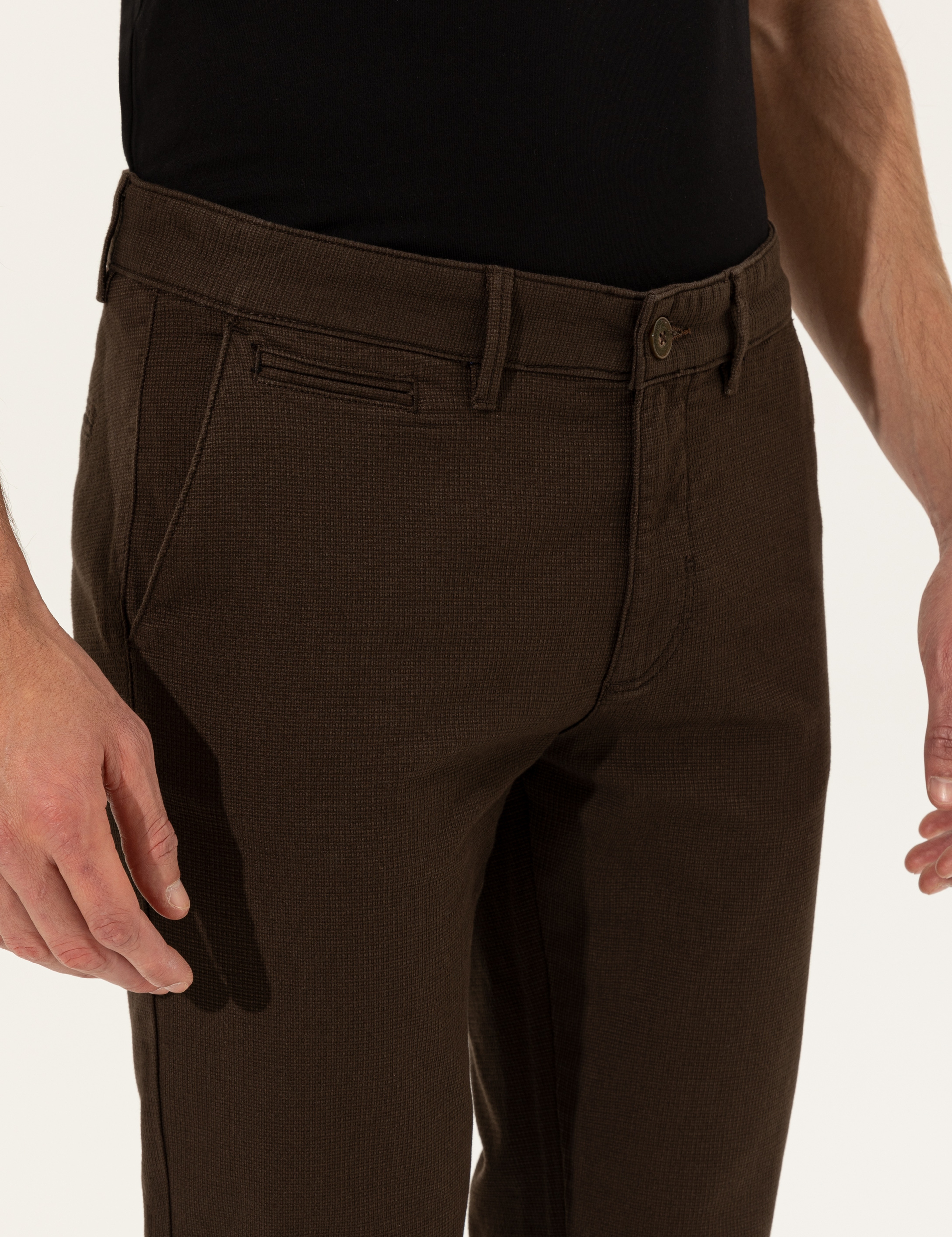 Kahverengi Slim Fit Kanvas Pantolon - Image 5