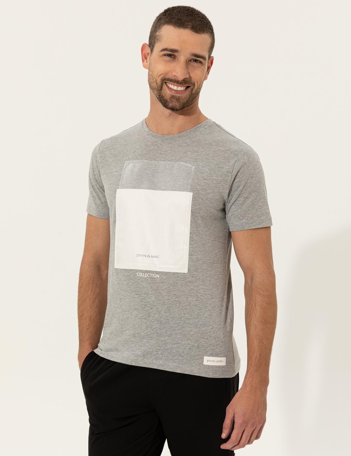 Gri Melanj Slim Fit Bisiklet Yaka Tişört