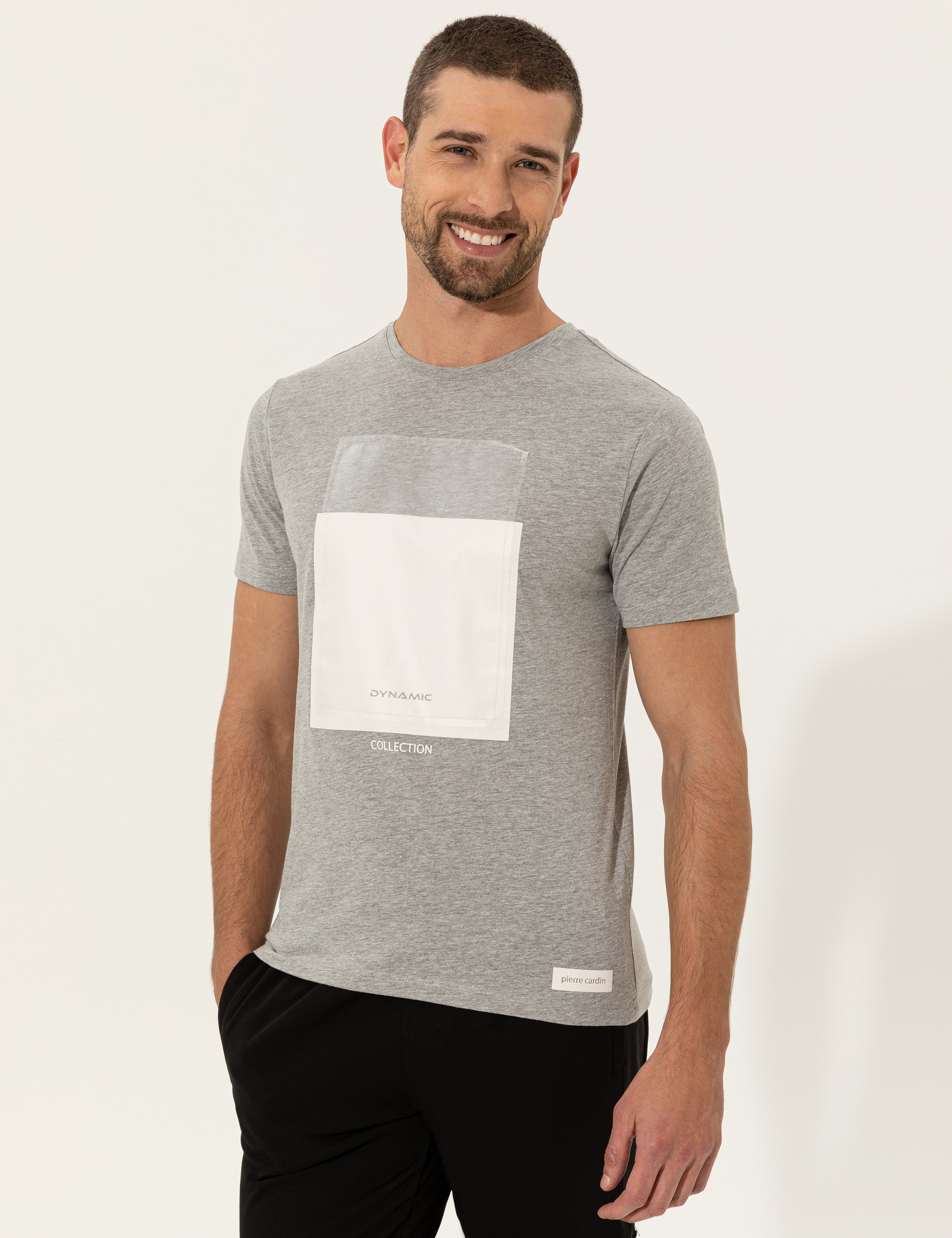Gri Melanj Slim Fit Bisiklet Yaka Tişört - Image 1