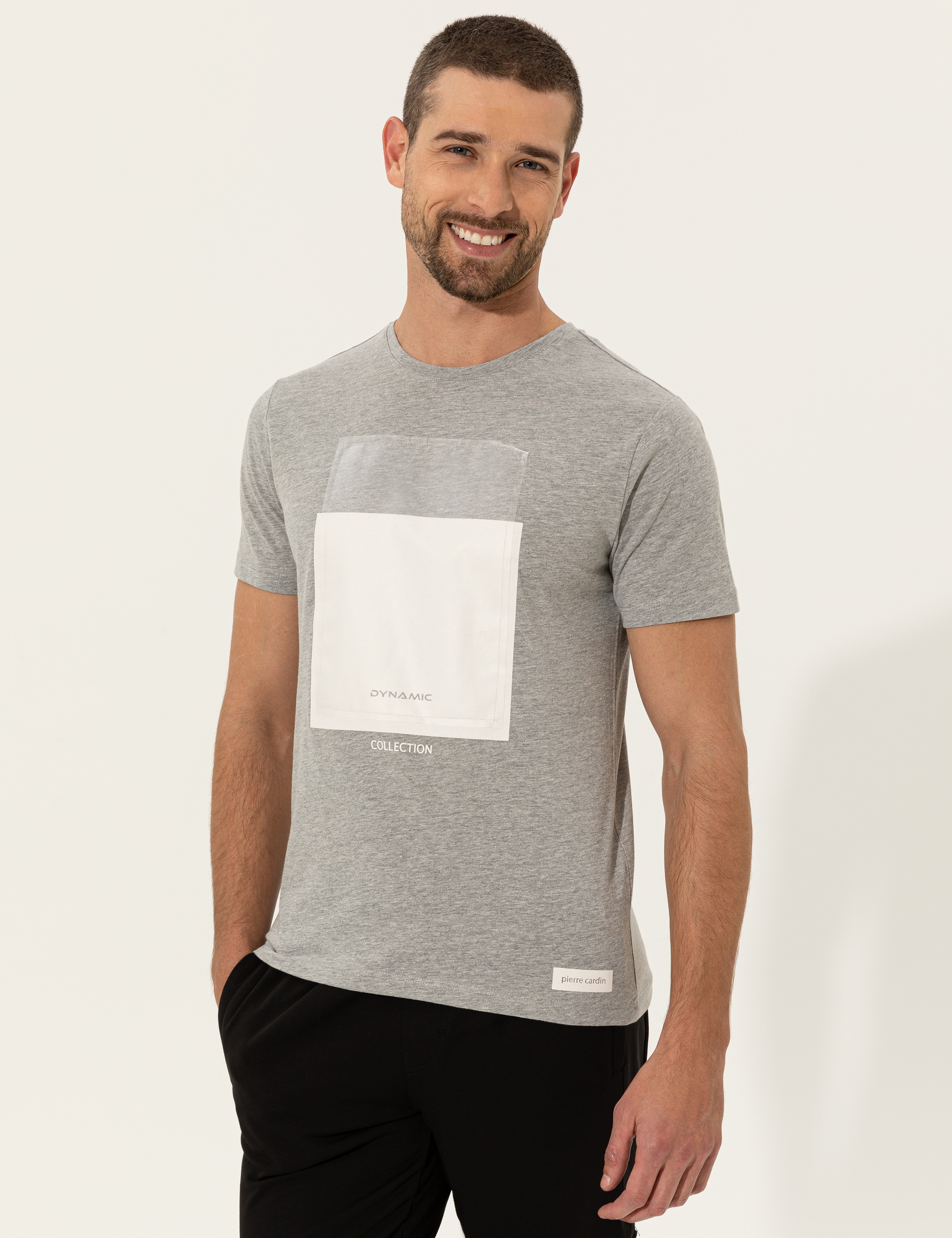 Gri Melanj Slim Fit Bisiklet Yaka Tişört