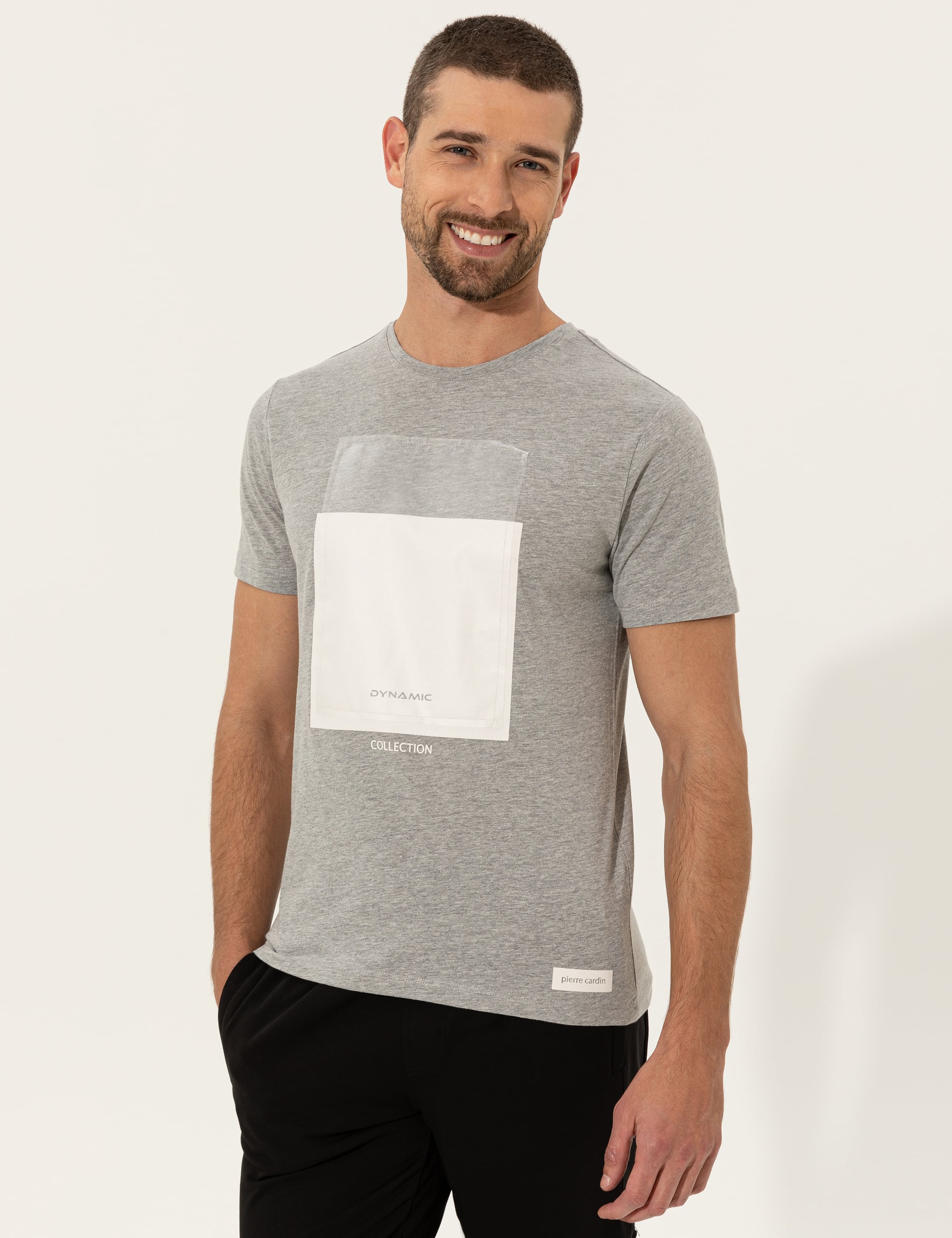 Gri Melanj Slim Fit Bisiklet Yaka Tişört