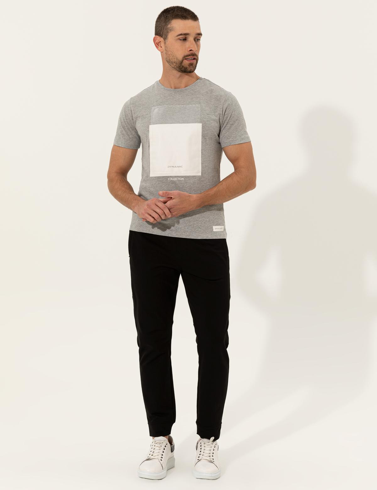 Gri Melanj Slim Fit Bisiklet Yaka Tişört - 50249352003