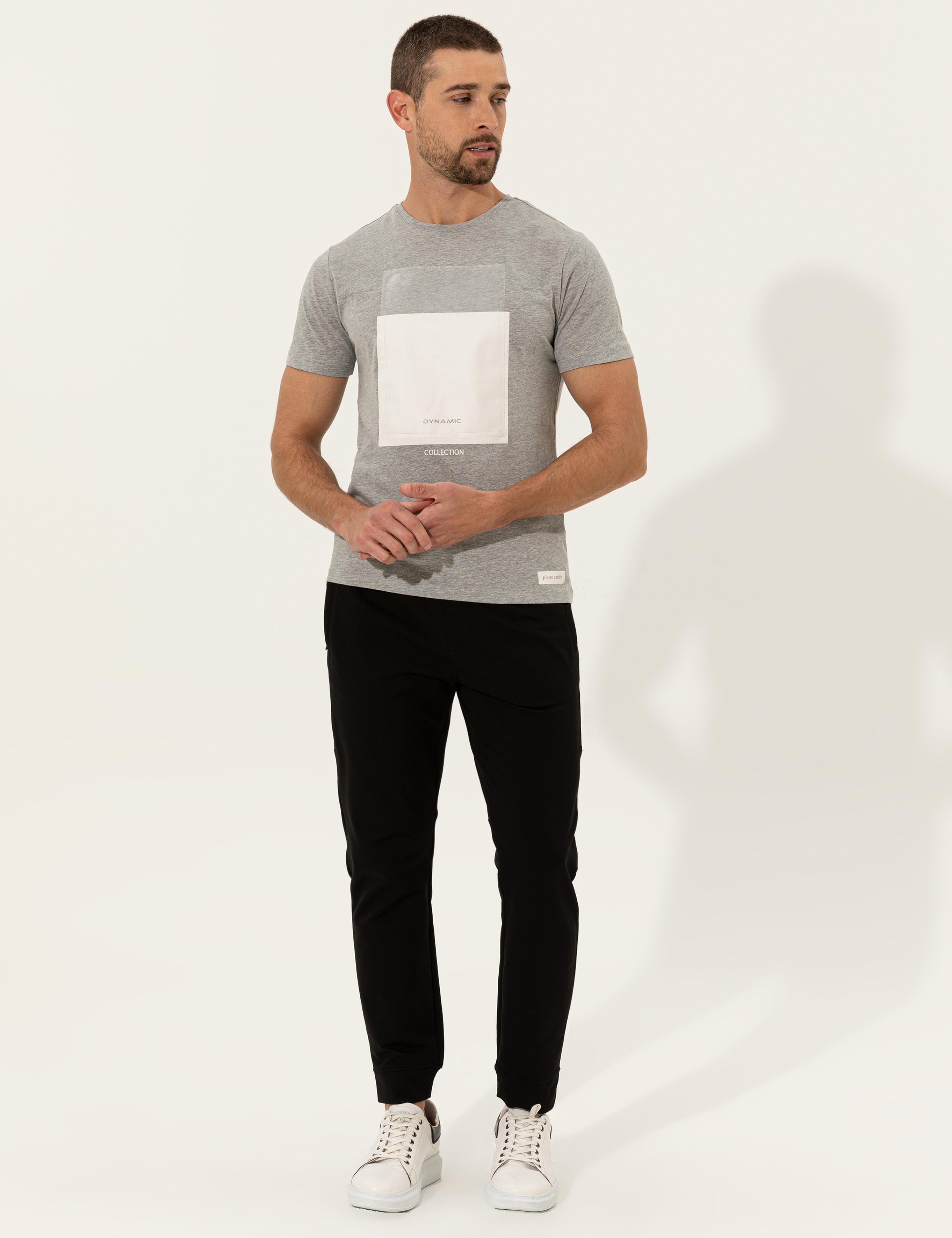 Gri Melanj Slim Fit Bisiklet Yaka Tişört