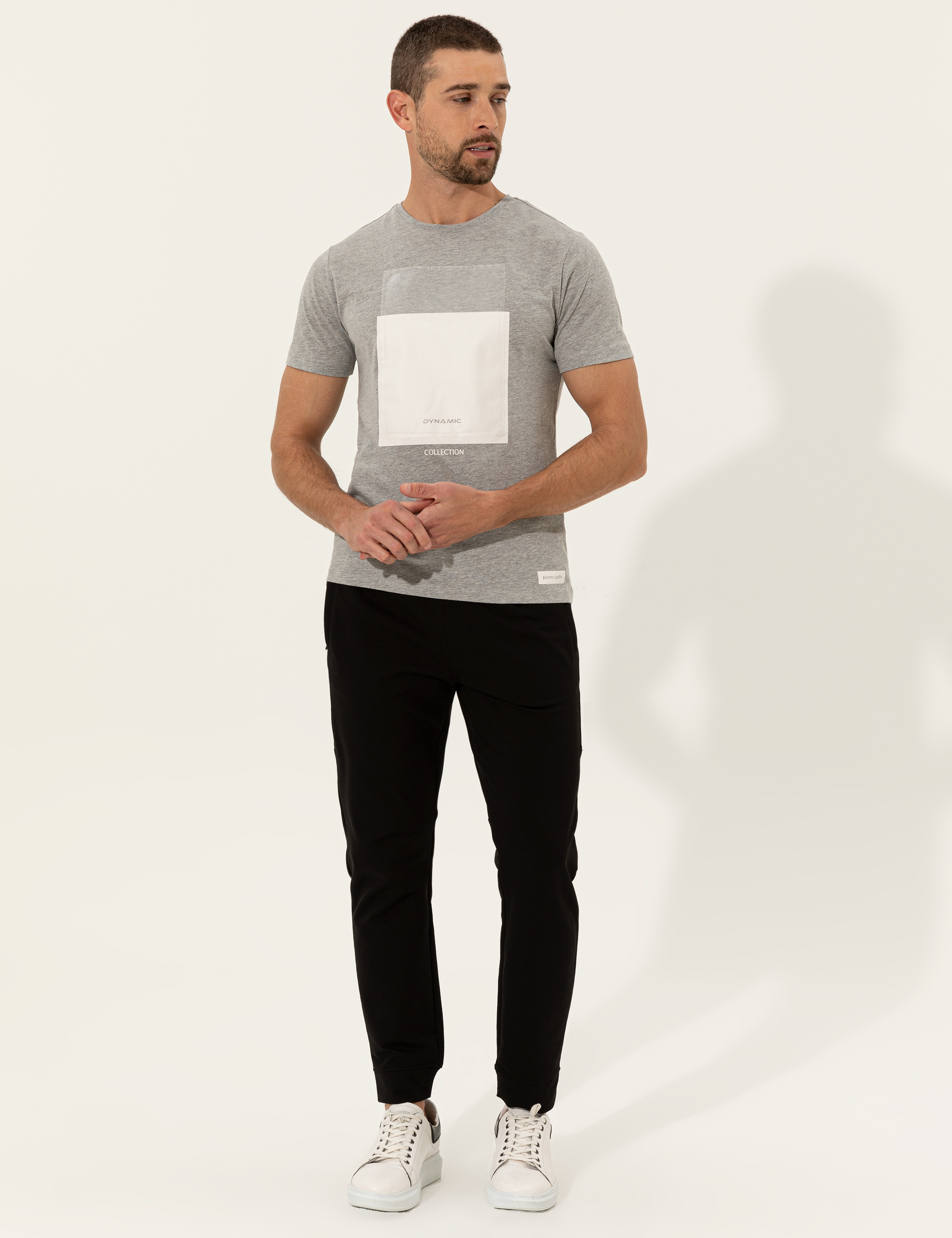 Gri Melanj Slim Fit Bisiklet Yaka Tişört - Image 4
