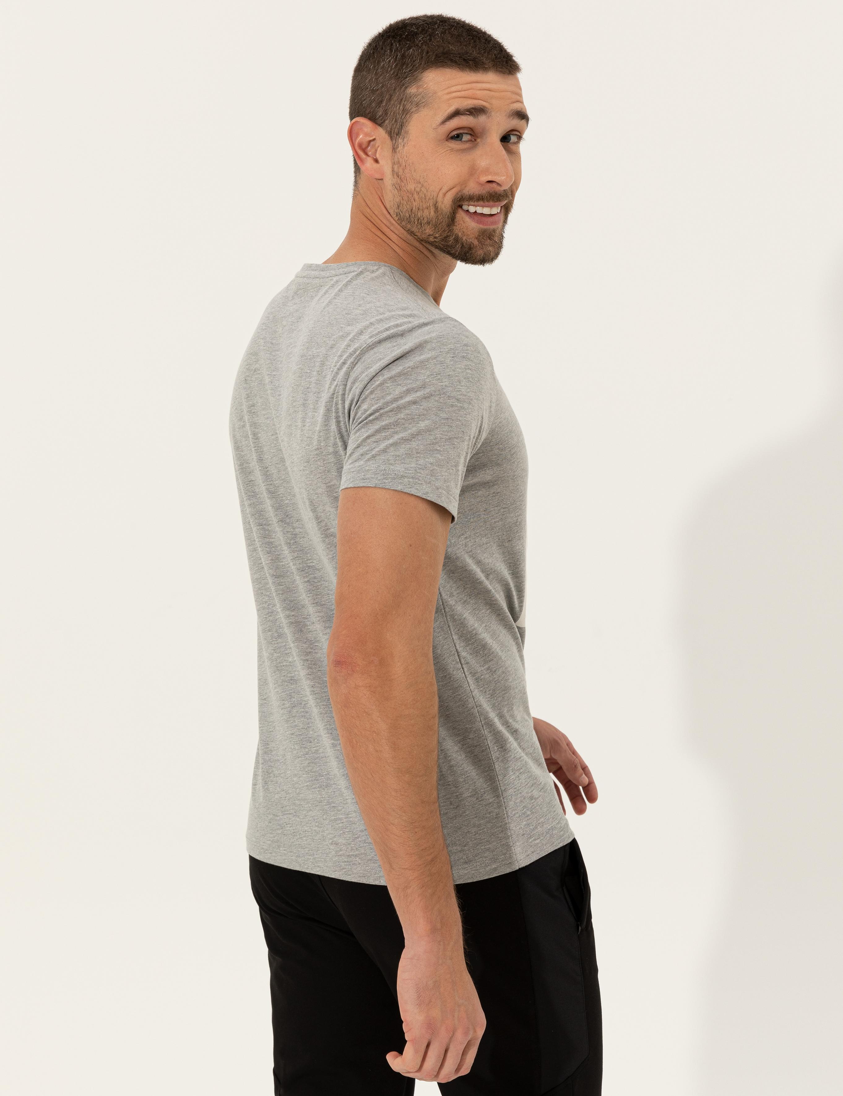 Gri Melanj Slim Fit Bisiklet Yaka Tişört