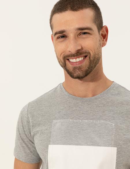 Gri Melanj Slim Fit Bisiklet Yaka Tişört - 50249352003