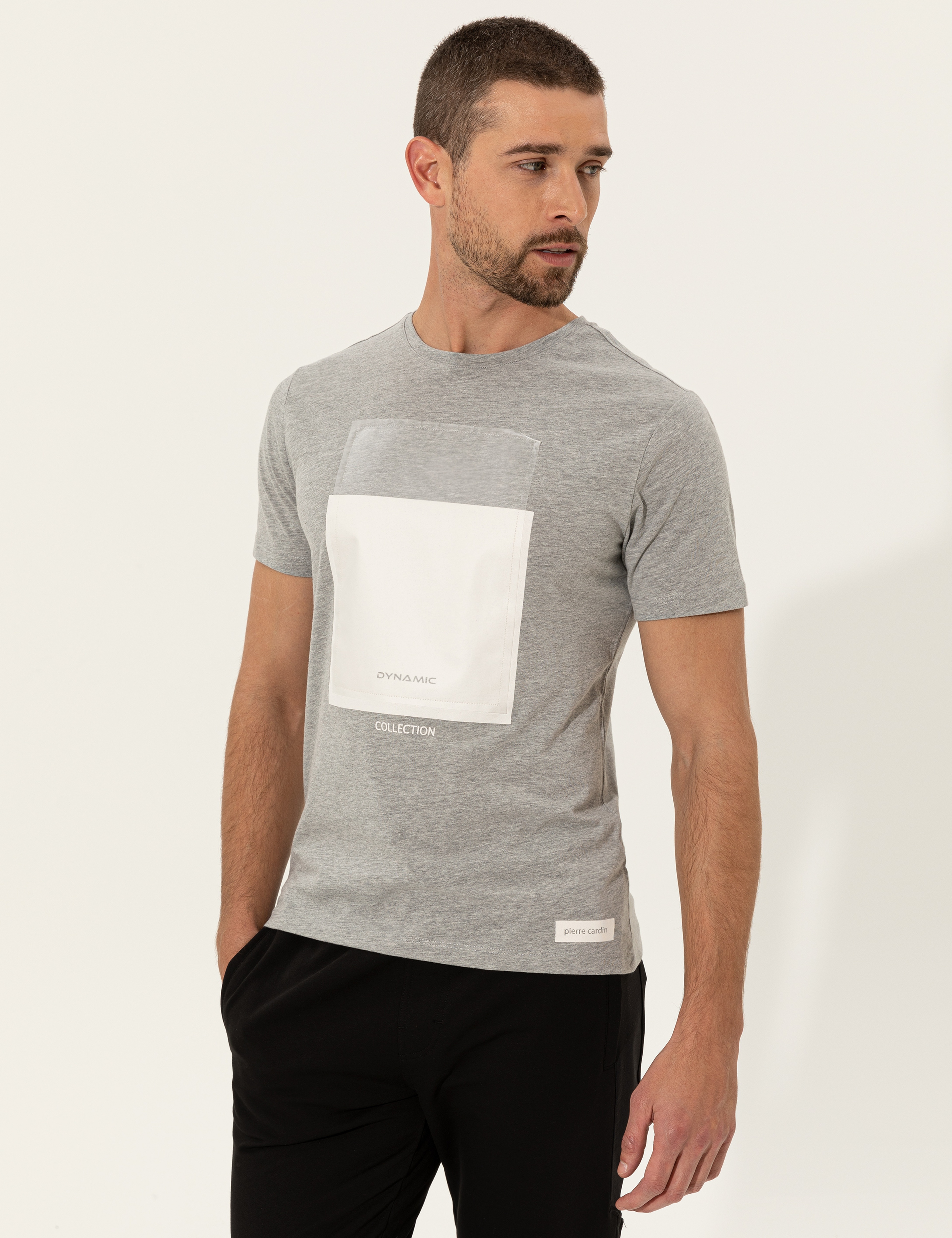 Gri Melanj Slim Fit Bisiklet Yaka Tişört