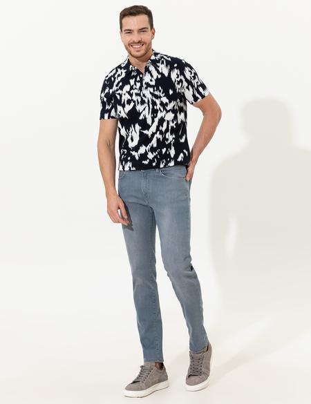 Lacivert Slim Fit Gömlek Yaka Tişört - 50249686059