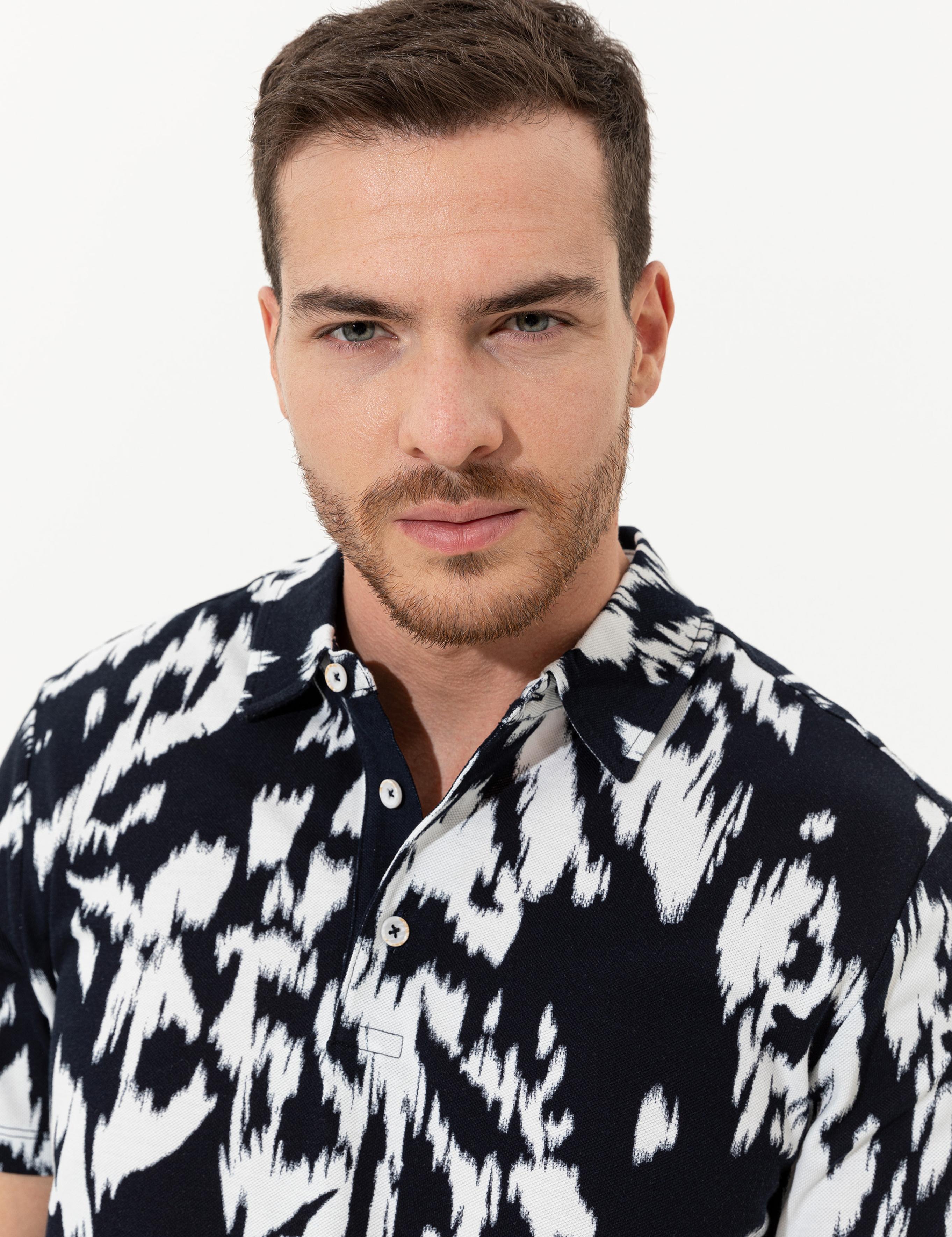 Lacivert Slim Fit Gömlek Yaka Tişört