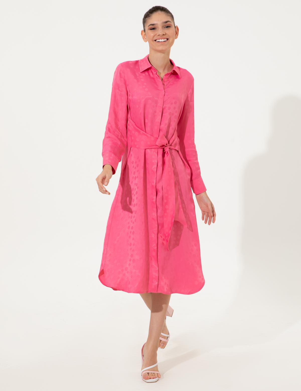 Fuşya Uzunkollu Elbise