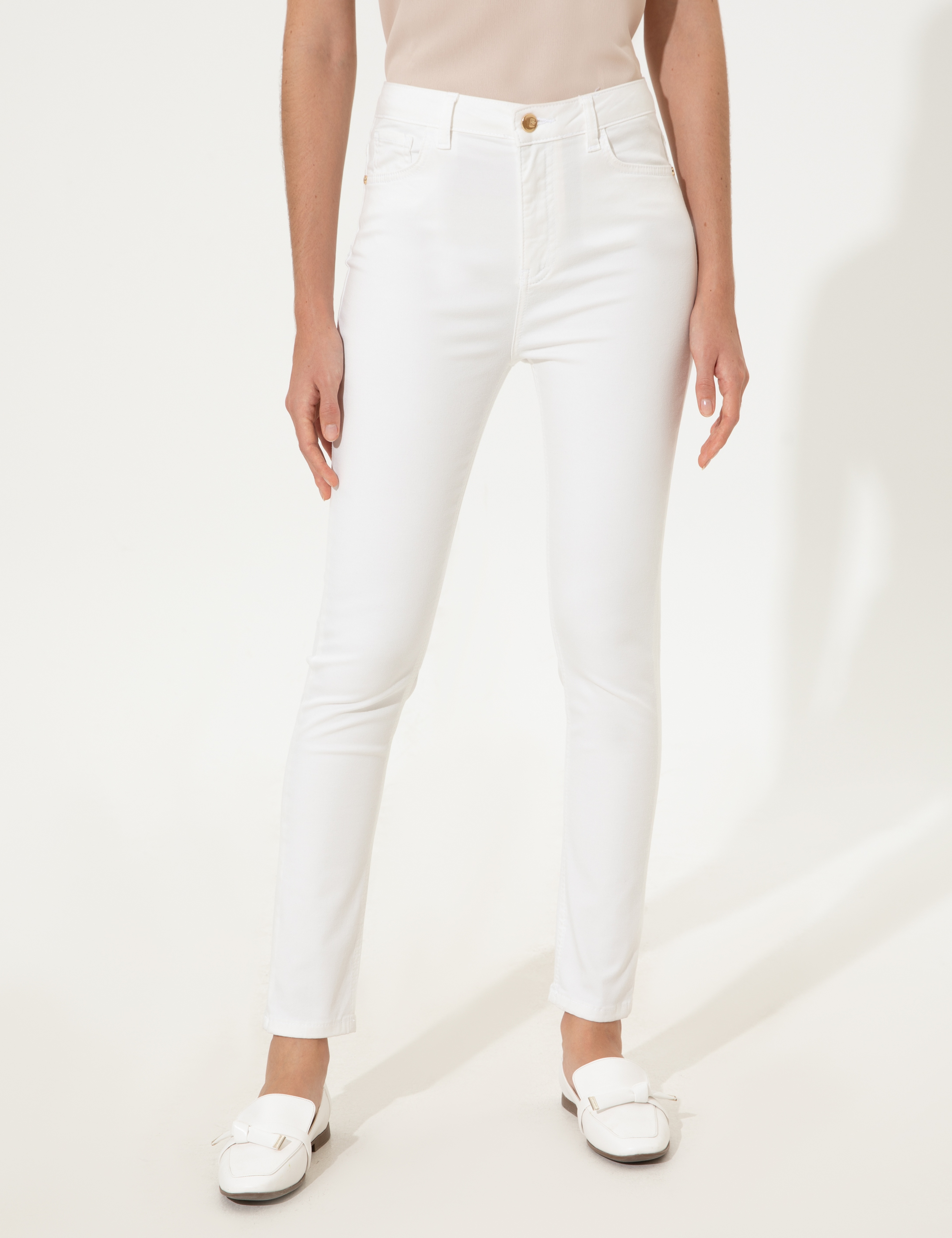 Beyaz Skinny Fit Kanvas Pantolon - Image 2