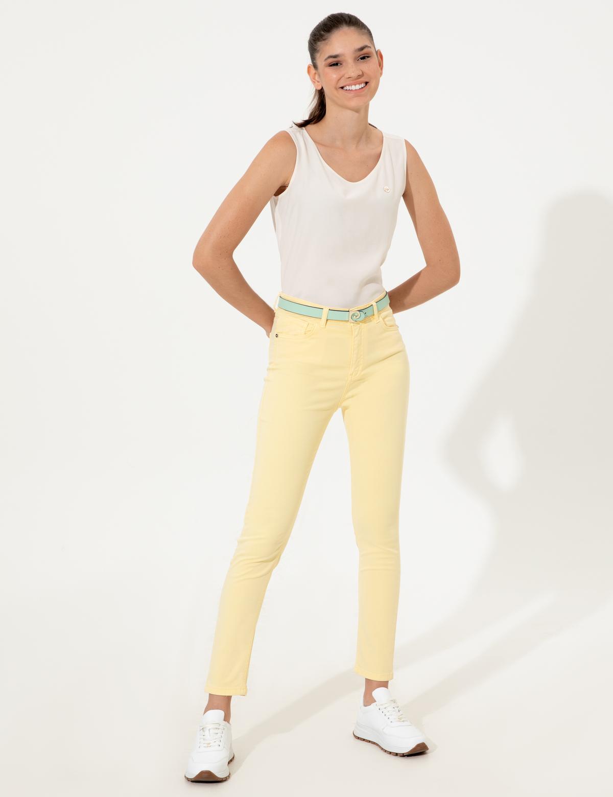 Sarı Skinny Fit Pantolon
