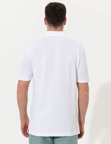 Beyaz Regular Fit %100 Pamuk Düğmeli Polo Yaka Basic Tişört