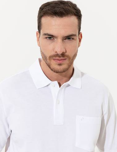 Beyaz Regular Fit %100 Pamuk Düğmeli Polo Yaka Basic Tişört