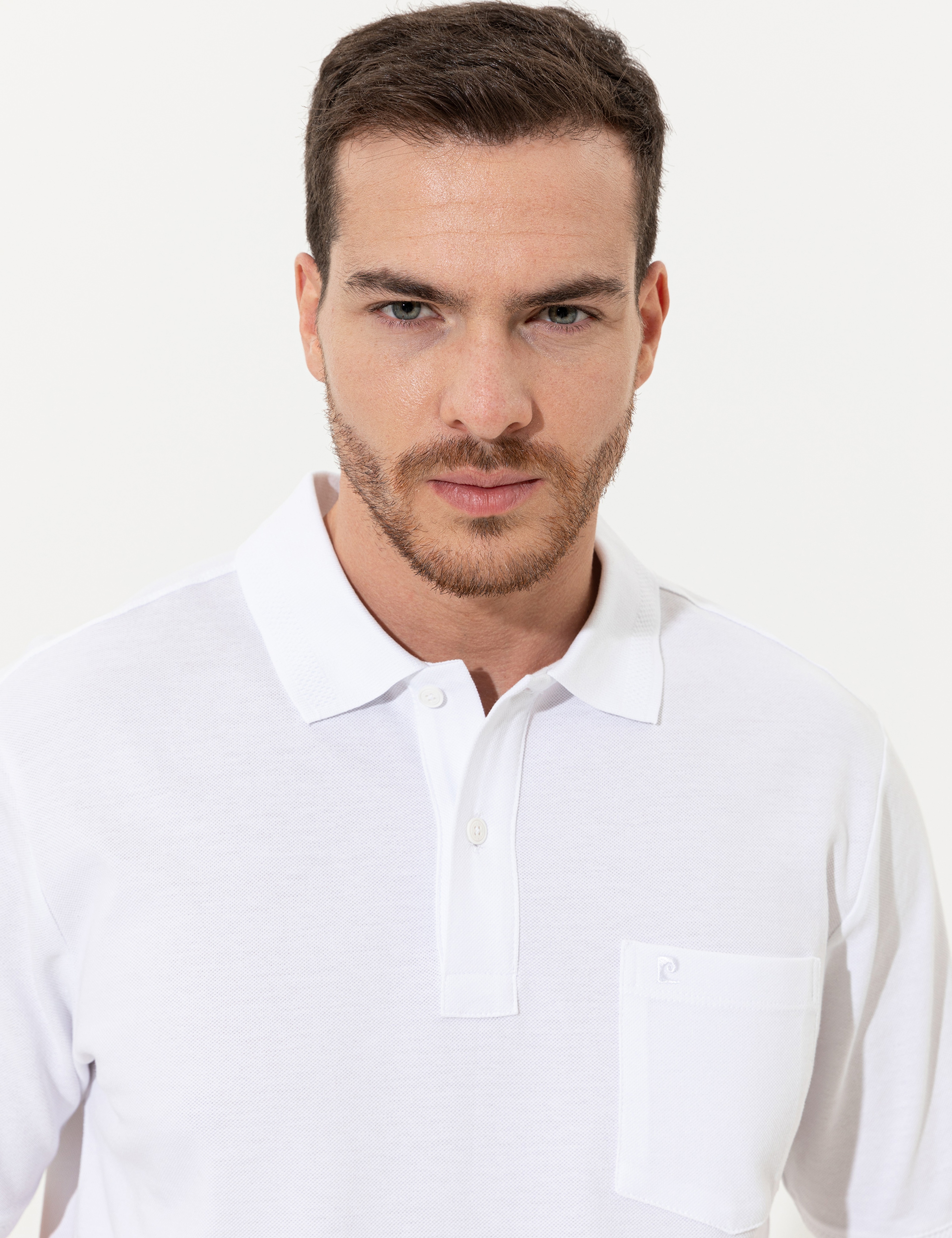 Beyaz Regular Fit Polo Yaka Basic Tişört - Image 2