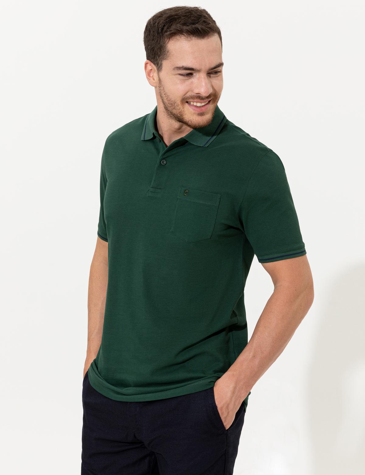 Koyu Yeşil Regular Fit Polo Yaka Basic Tişört