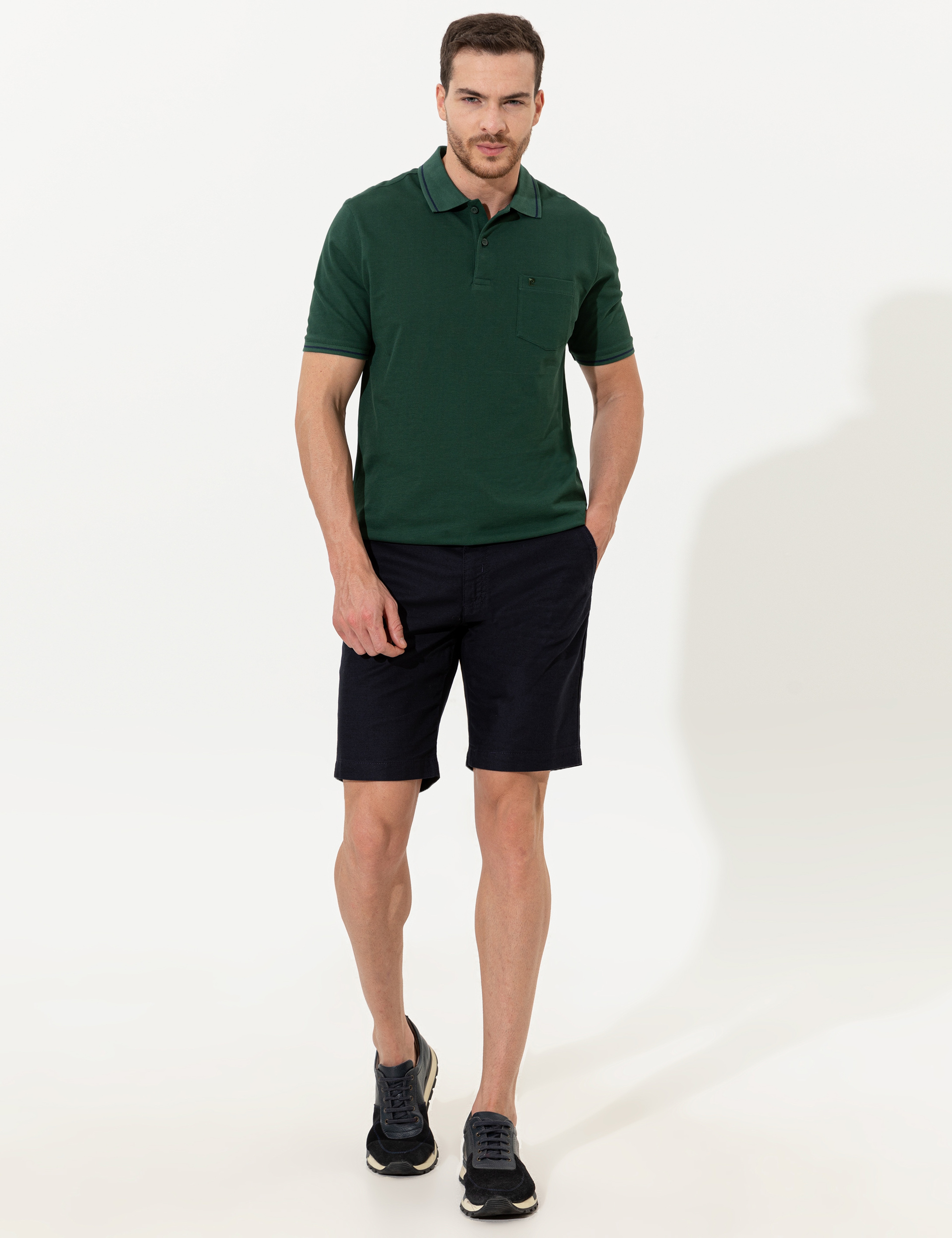 Koyu Yeşil Regular Fit Polo Yaka Basic Tişört - Image 4