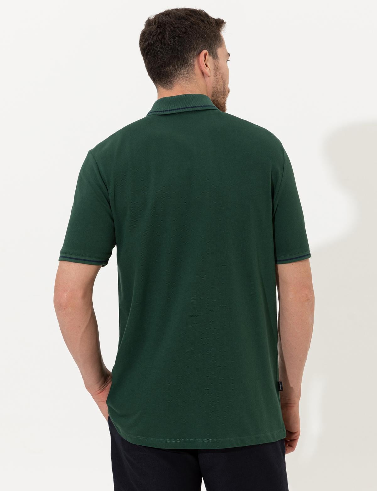 Koyu Yeşil Regular Fit Polo Yaka Basic Tişört - 50252470050