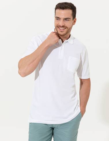 Beyaz Regular Fit %100 Pamuk Düğmeli Polo Yaka Basic Tişört