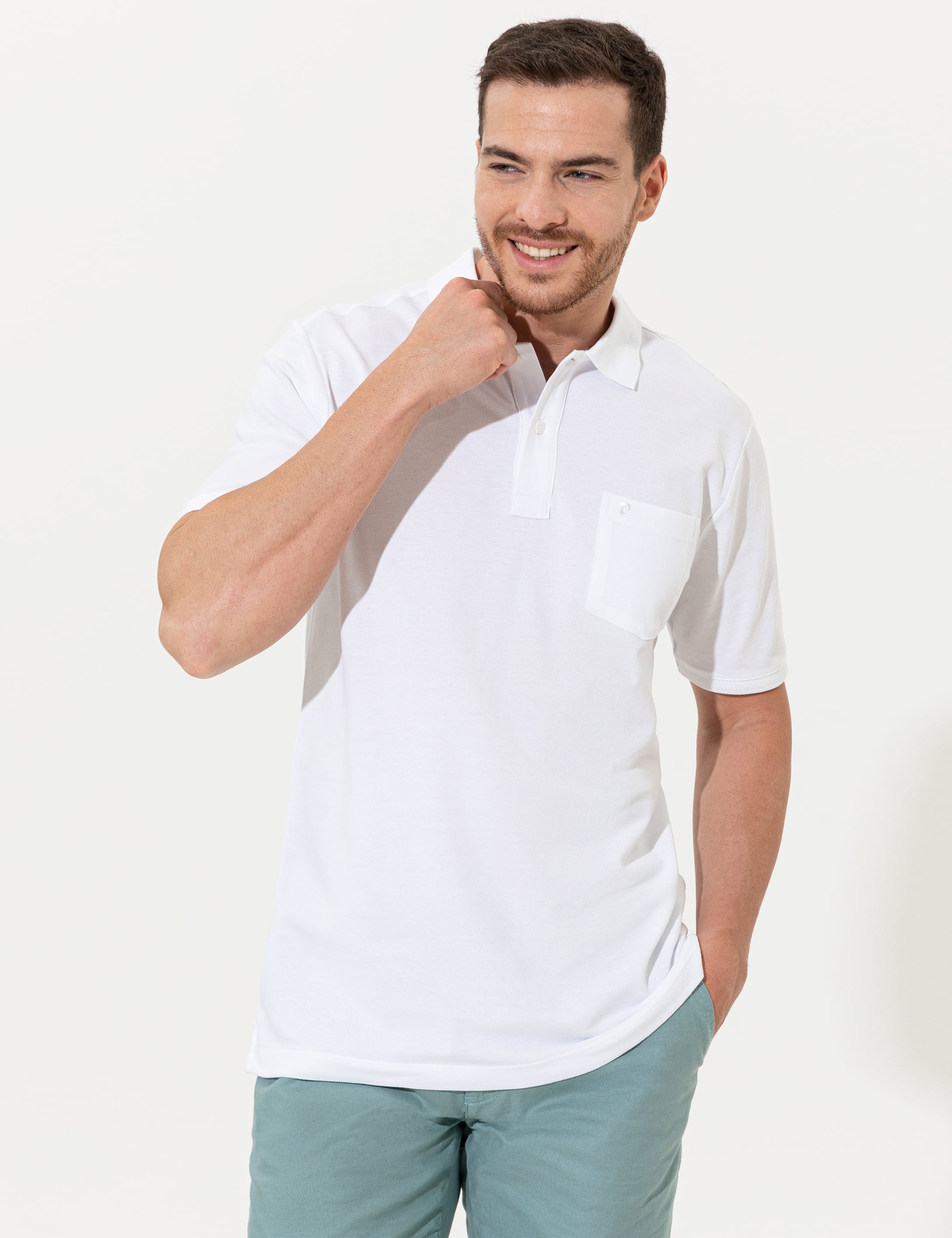 Beyaz Regular Fit %100 Pamuk Düğmeli Polo Yaka Basic Tişört