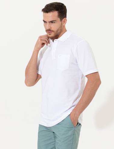 Beyaz Regular Fit %100 Pamuk Düğmeli Polo Yaka Basic Tişört
