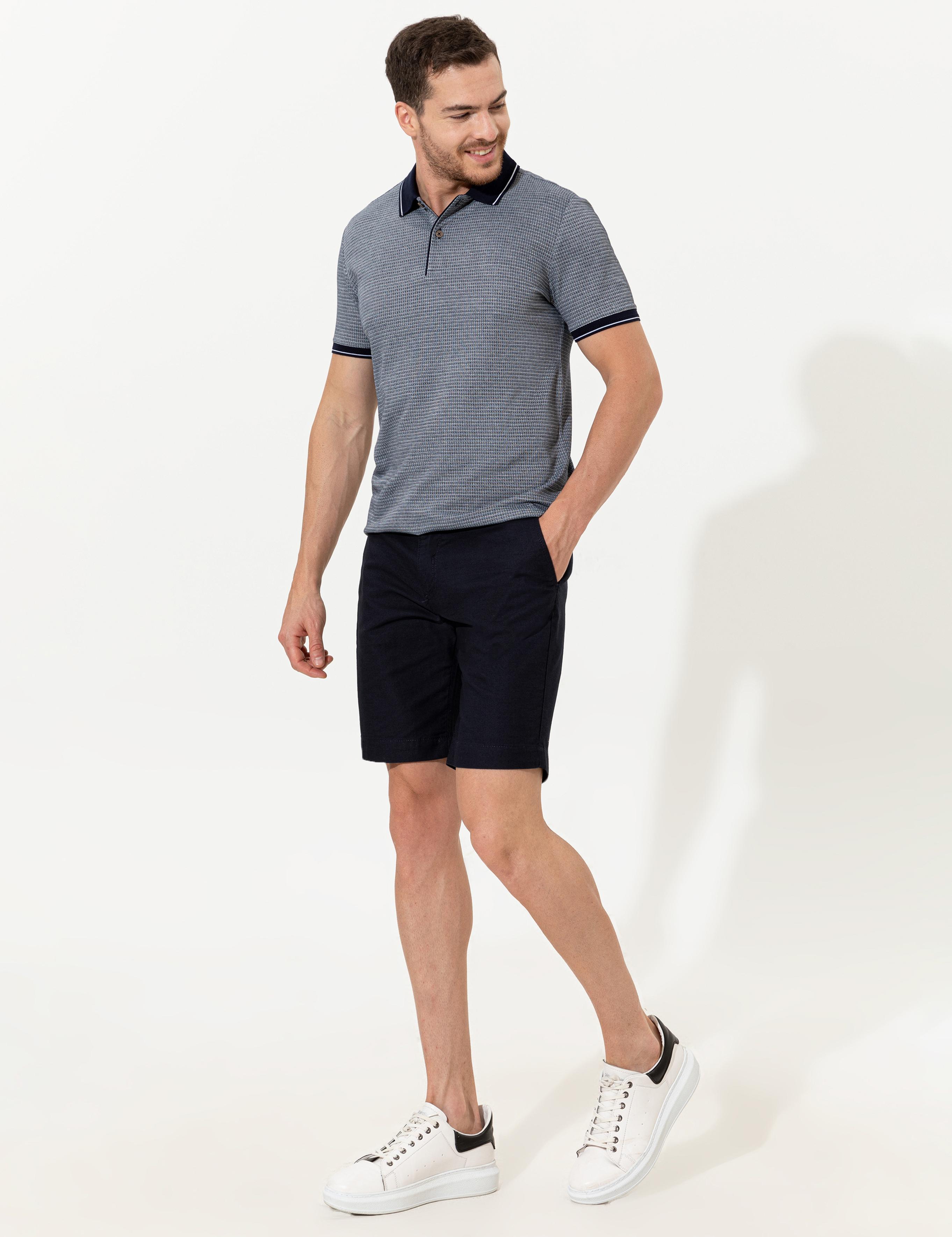 Lacivert Slim Fit Bermuda Şort