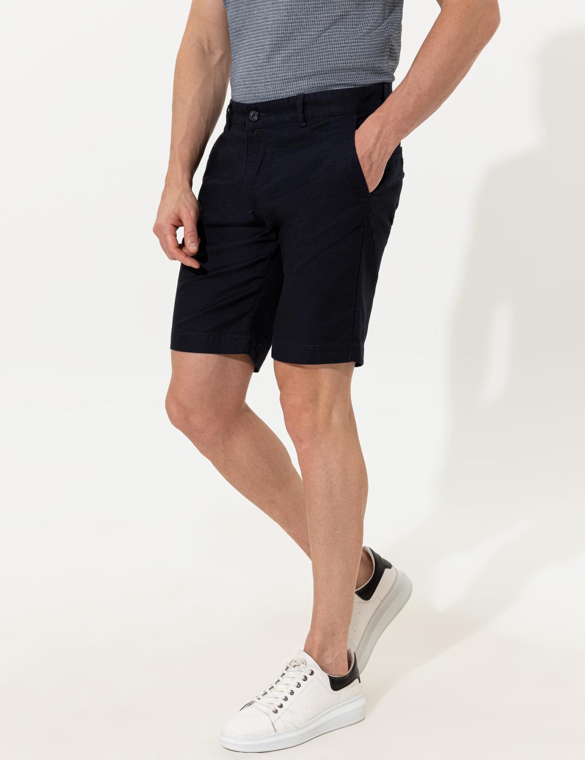 Lacivert Slim Fit Bermuda Şort - 50258898007