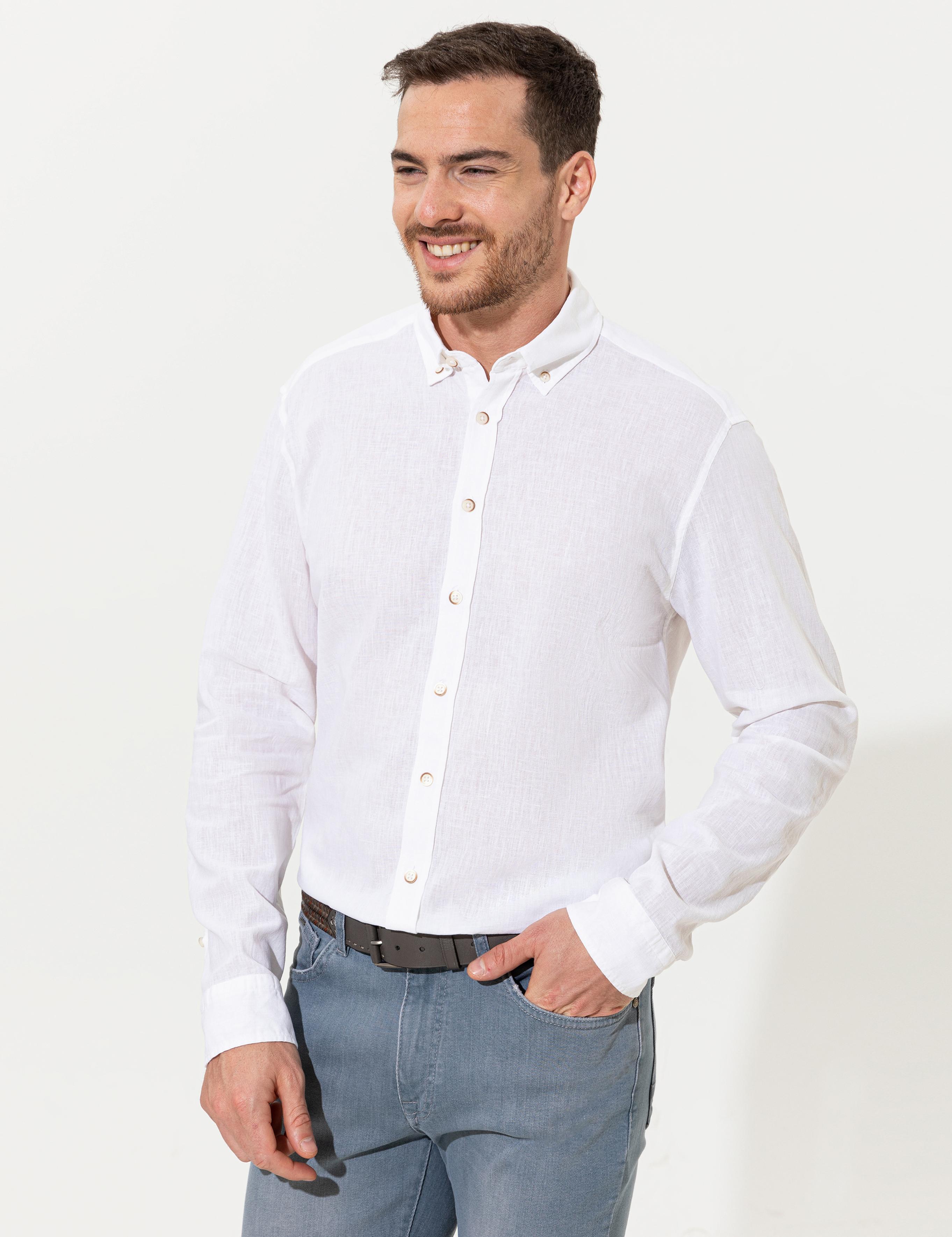 Beyaz Regular Fit Uzun Kollu Gömlek