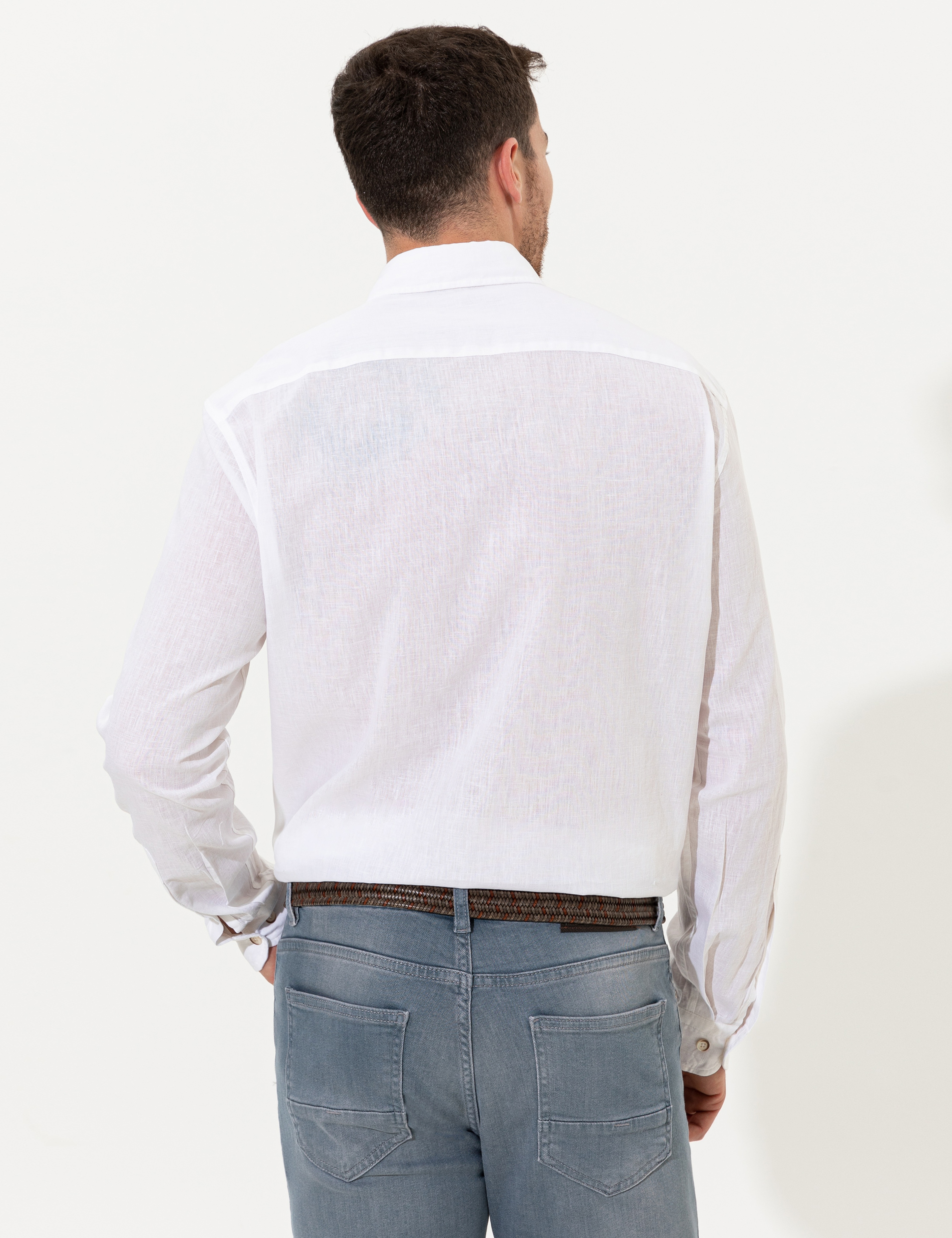 Beyaz Regular Fit Uzun Kollu Gömlek - Image 6